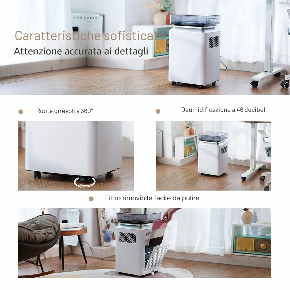 Kalopsia Deumidificatore Casa Muffa Portatile: Professionale 80L/Giorno Pompa 5M Drenaggio Automatico per Grandi Ambienti 170㎡ Silenzioso 46dB Cantina/Bagno/Stanza/Seminterrato/Garage/Ufficio