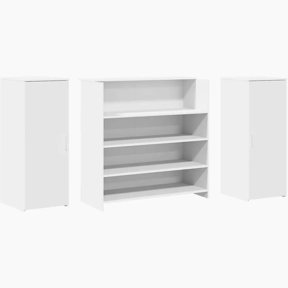 Bancone Reception Bianco 180x50x103,5cm Scrivania da Ufficio | Bancone cassa componibile con 2 mobili contenitori, ideale per hall di hotel, saloni di bellezza e uffici professionali.