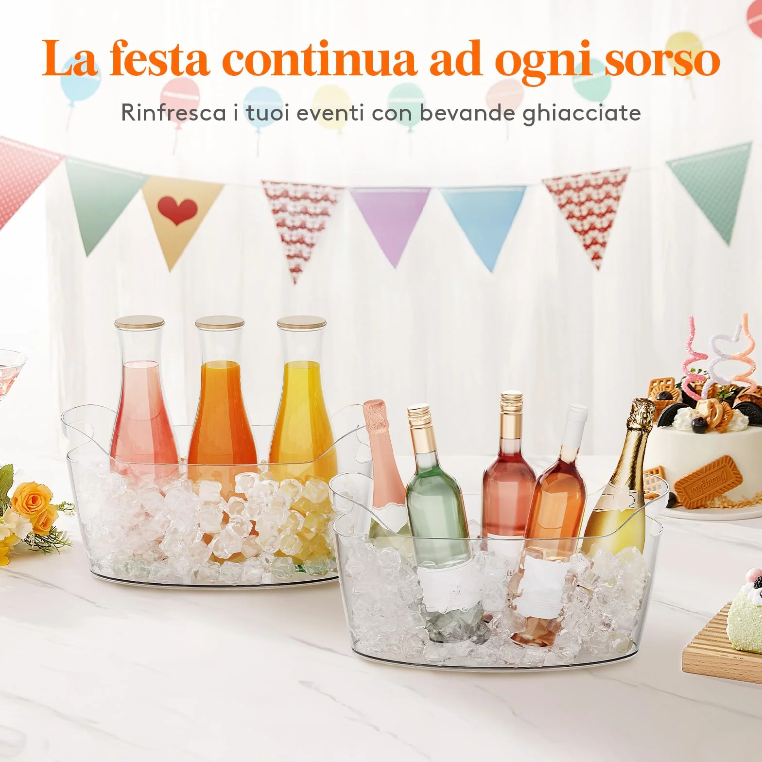 Lifewit Secchiello Ghiaccio Grande 6.5L Portatile con Cucchiaio, Cestello per Bottiglie Plastica, 38x18x20 cm, Set di 2