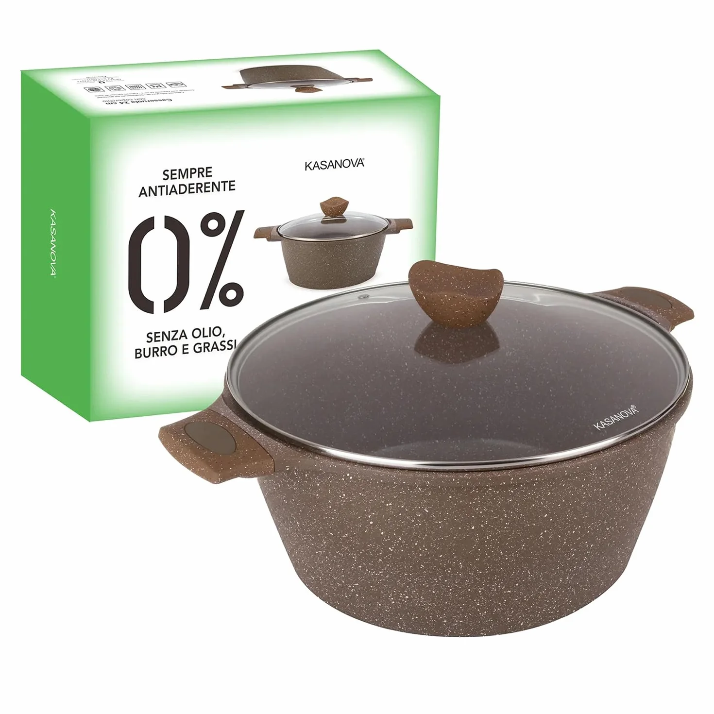Casseruola 32 cm antiaderente 0 grassi con coperchio