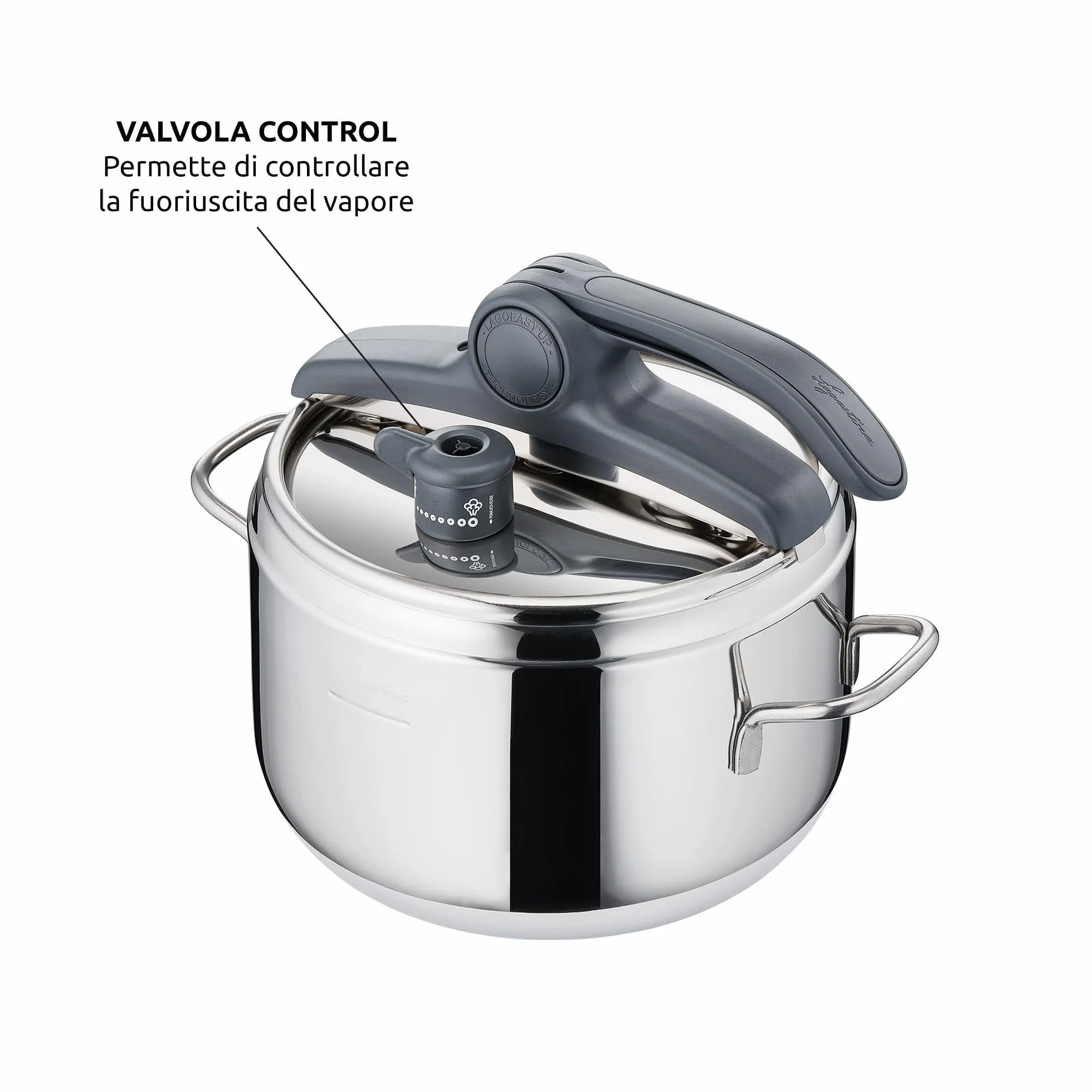Lagostina Irradial Control Pentola A Pressione 7 L Acciaio Inox 18/10 22 Cm Induzione Gas Coperchio Apertura Facilitata Fondo Irradial Plus Triplo Strato