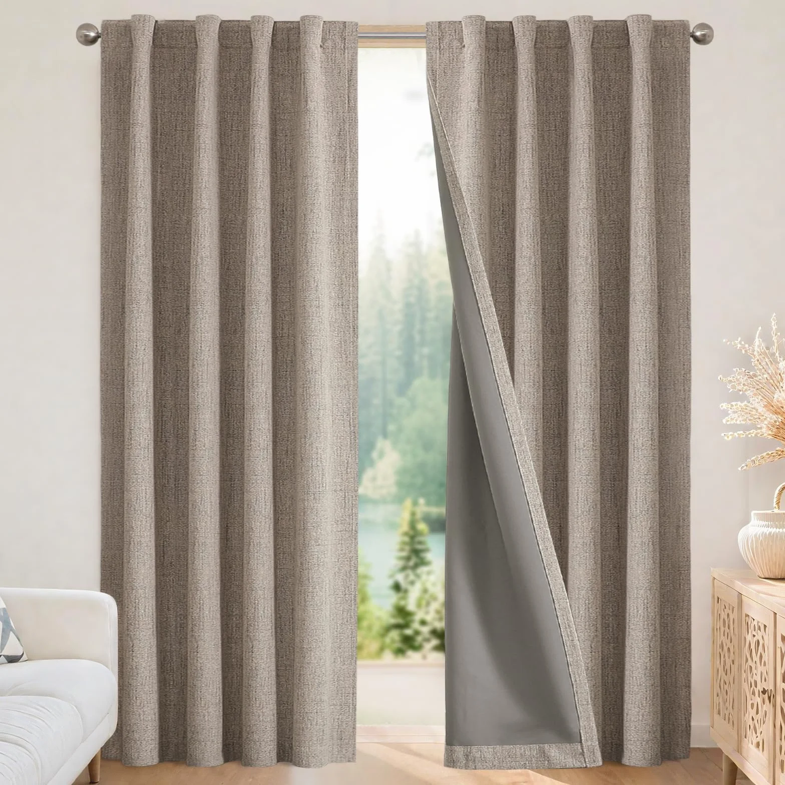 Joydeco 100% Tende Oscuranti per Interni 2 Pezzi L 140 x A 260 CM, Lino Tende Termiche con Passanti Nascosti per Soggiorno Moderne Cameretta Bambini Camera da Letto Blackout Curtains, Lino