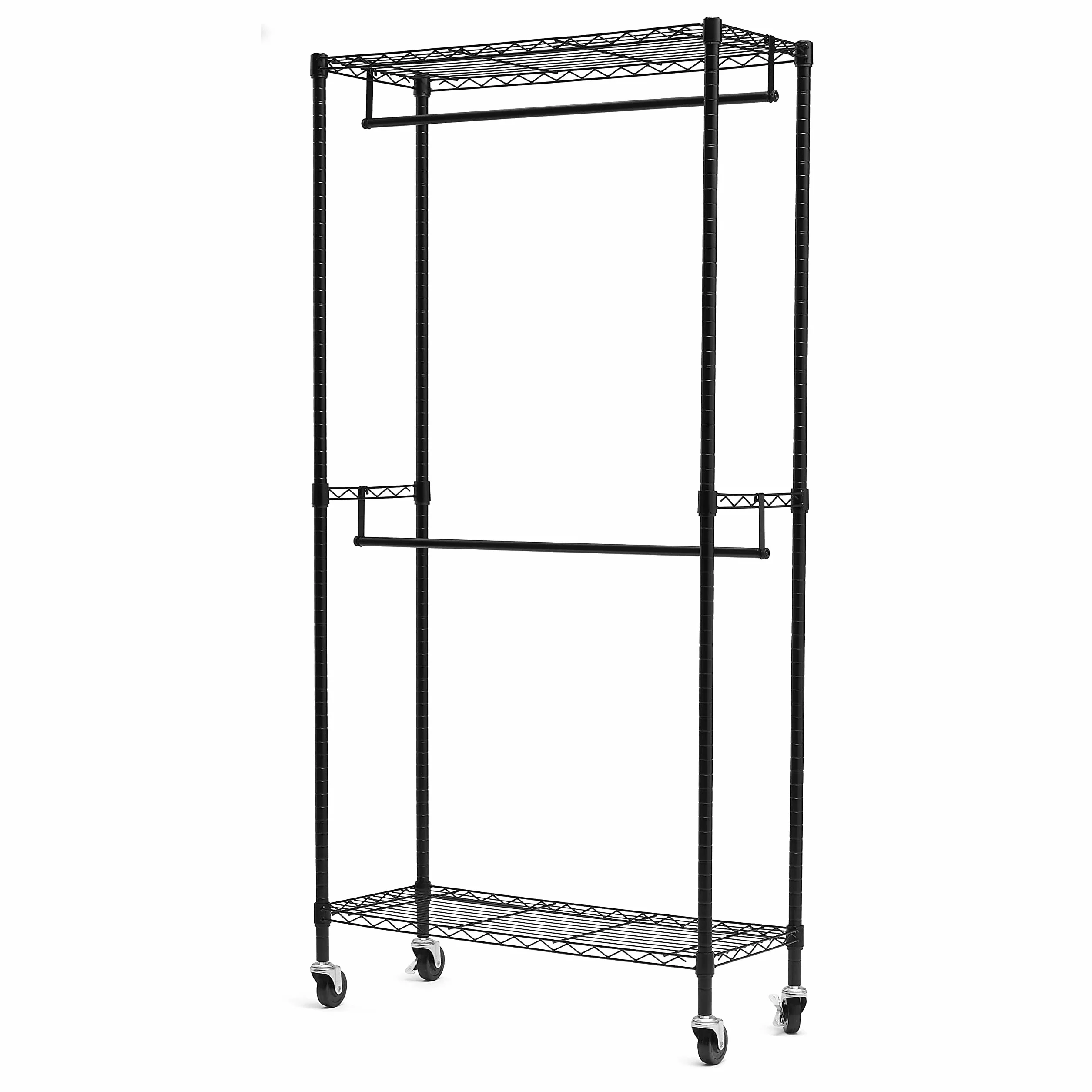 Amazon Basics Stand appendiabiti a doppia barra con rotelle Nero 91x35.5x183 cm