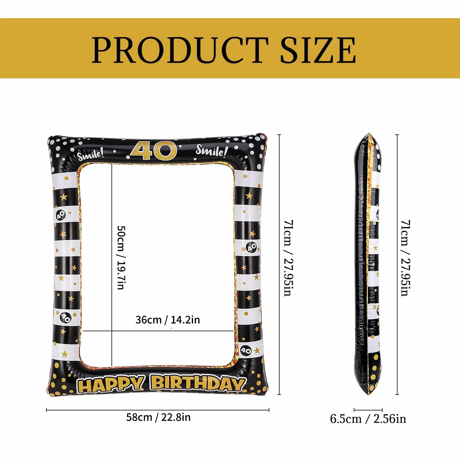 Andiker Cornice gonfiabile oro nero Happy Birthday Photo Booth accessori scena compleanno decorazione 40°