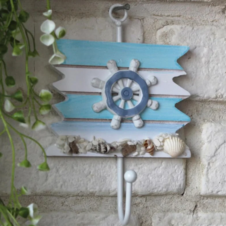 Gancio Da Parete Decorativo Design Veliero Timone 2 Pezzi