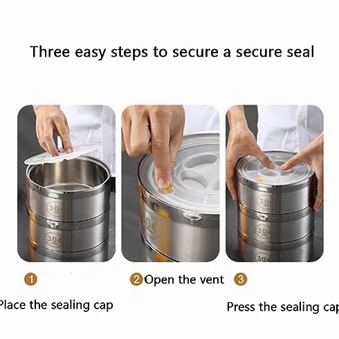 Contenitore termico per il pranzo in acciaio inox, con grande capacità e 2 piani, perfetto per la consegna e la separazione dei pasti, include borsa isolante