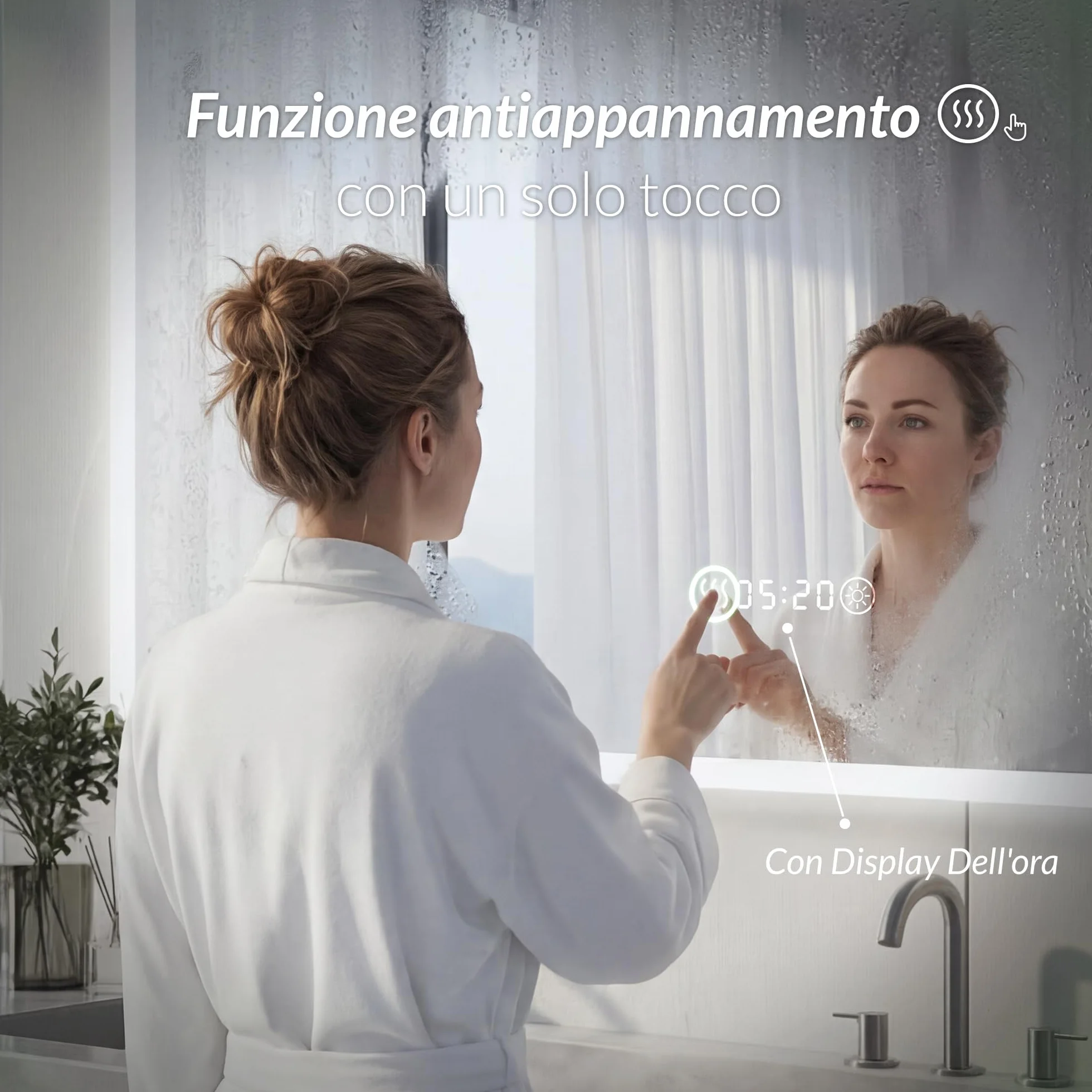 Specchio Bagno con Luce LED Antiappannamento 3 Temperature Colore 3000K-6500K Dimmerabile 10%-100% Lente Touch con Memoria HD Specchio bagno LED IP44 IP65 Impermeabile 80x60cm