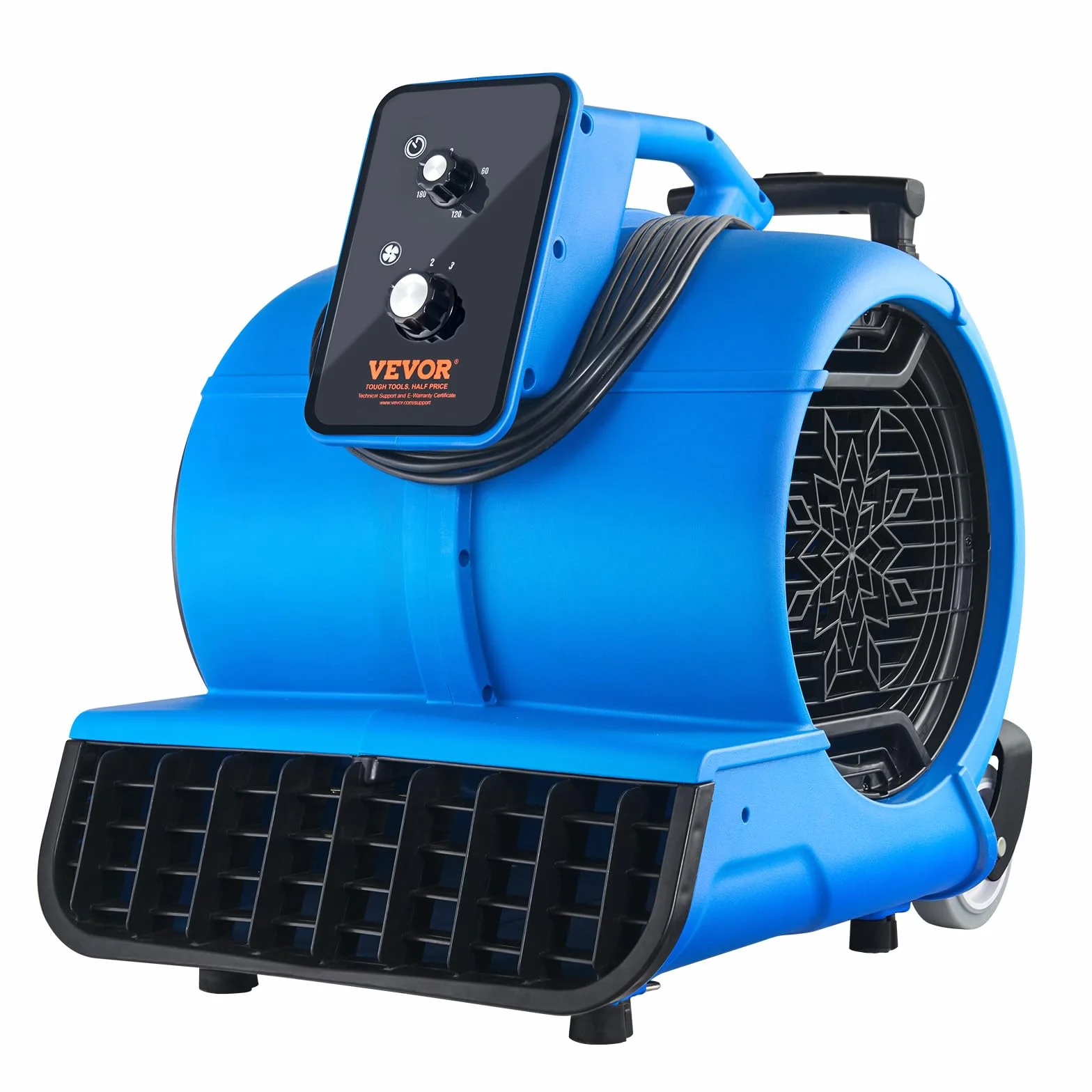 VEVOR Soffiatore da Pavimento 1400 Giri/min Ventilatore per Asciugatura Tappeti Portatile 113,26 m³/min con 3 Angoli di Soffio Temporizzatore 3 Impostazioni di Velocità per Domestico e Commerciale