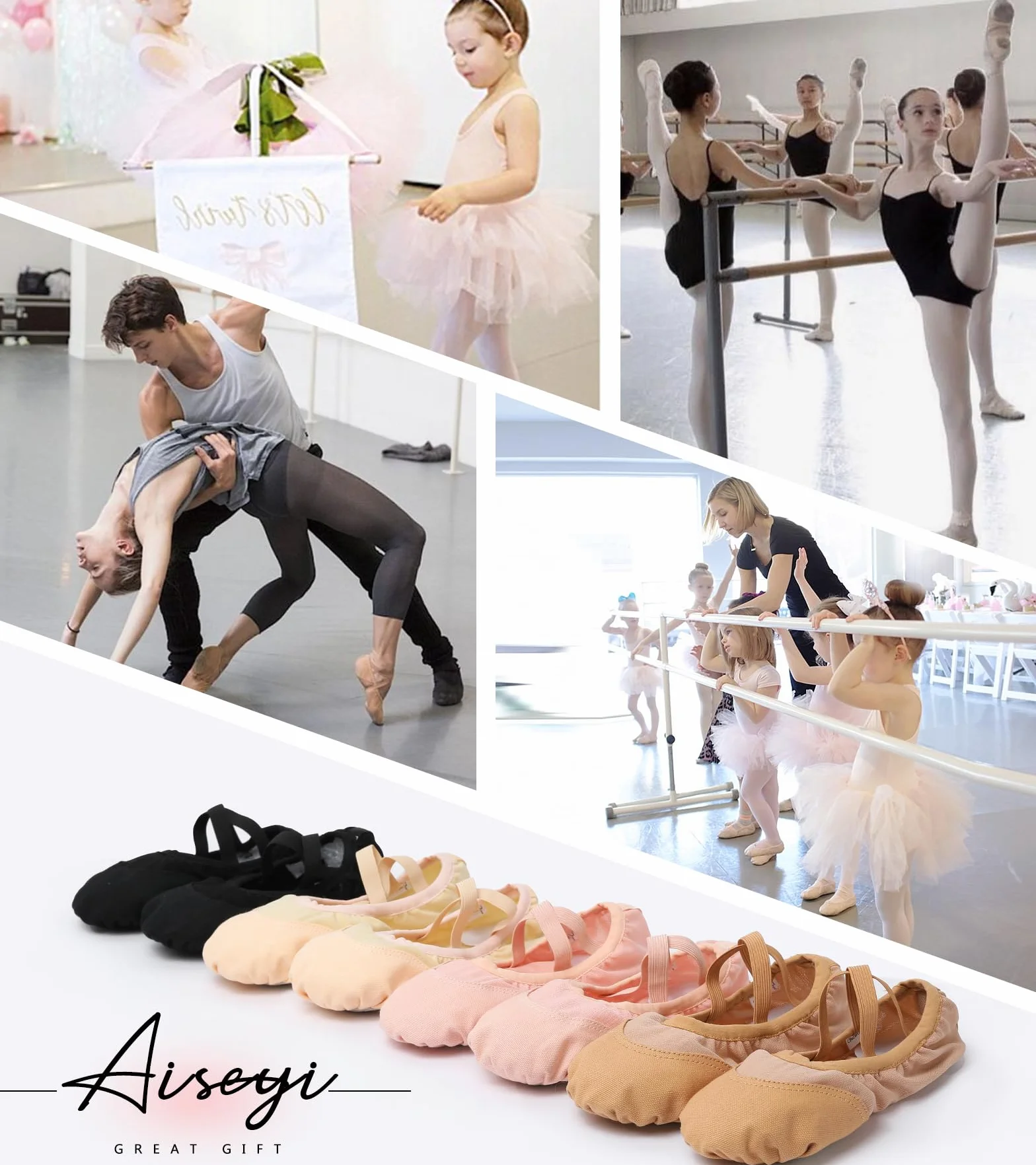 Scarpette Danza Classica Bambina Mezze Punte Scarpe Ballerina Tela Mesh Suola Cuoio