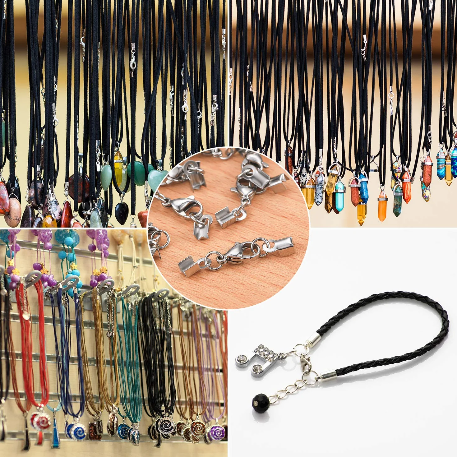 20 fermagli in acciaio inox, catena in pelle, chiusura a moschettone, chiusura per catene, cinturino in pelle, gioielli fai da te
