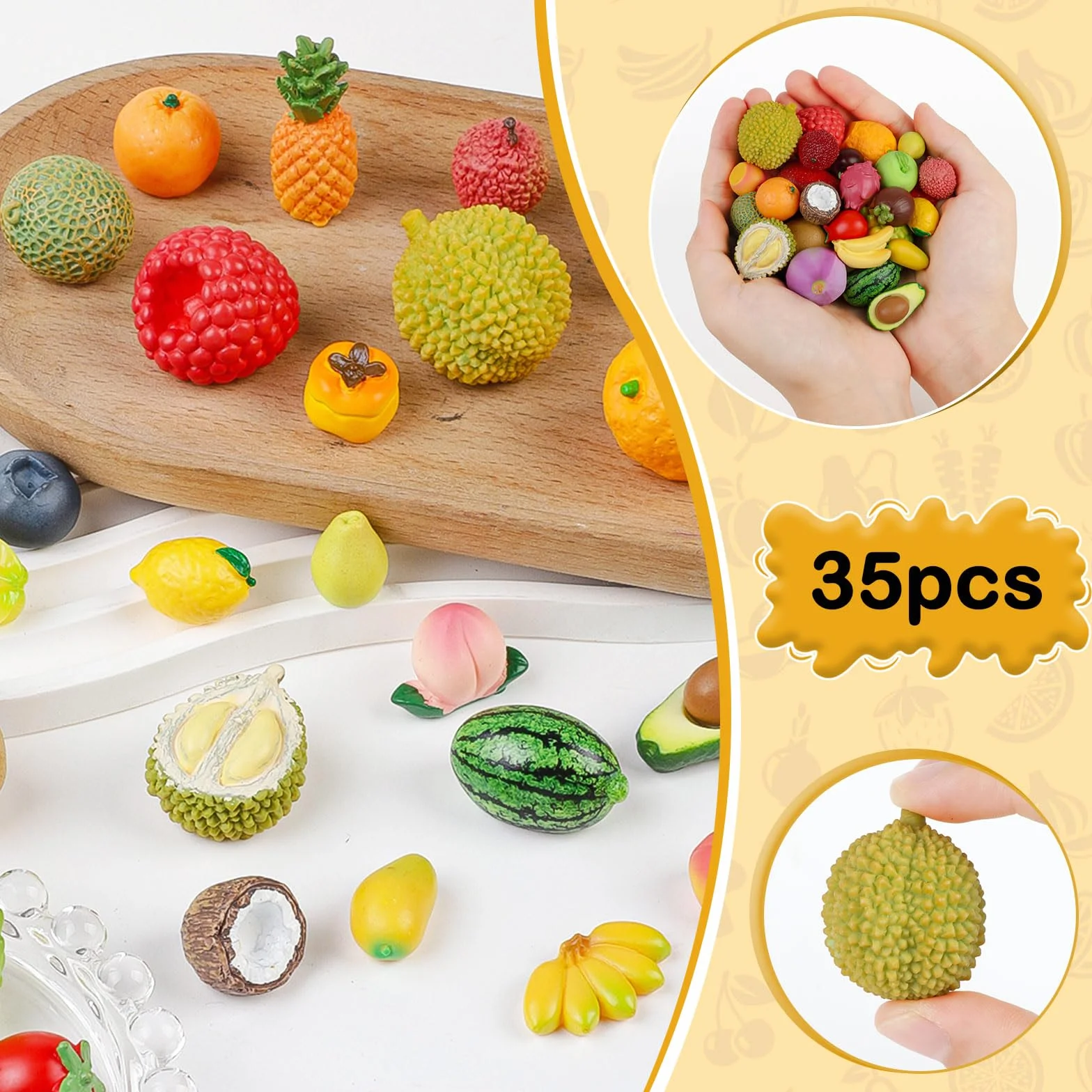 Mini Frutta Artificiale in Resina 35 Pezzi Fragola Limone Banana Decorazione