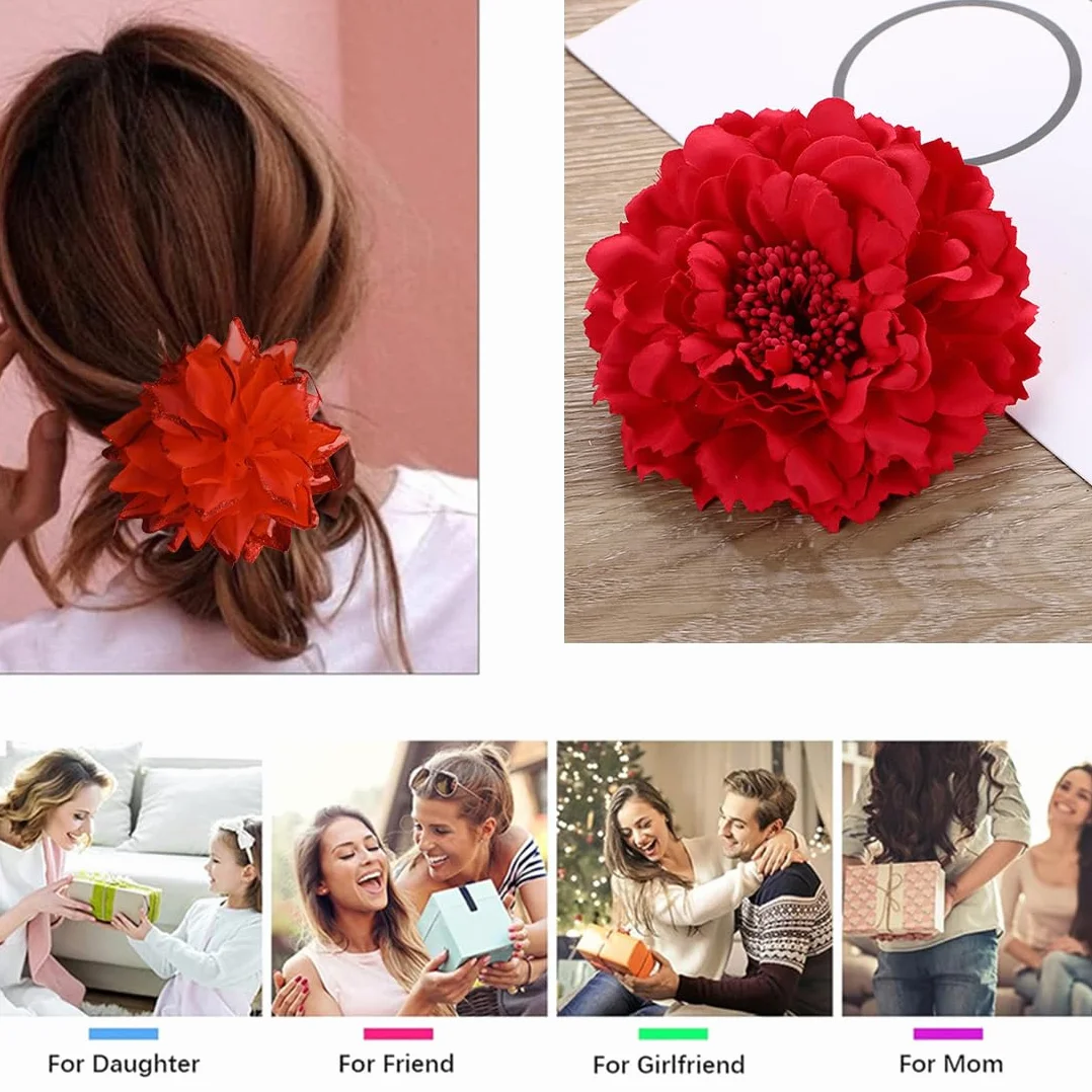 Fermaglio Hawaiana Fiori Orchidea Nuziale Capelli Clip Chiffon Rosso 2 Pezzi