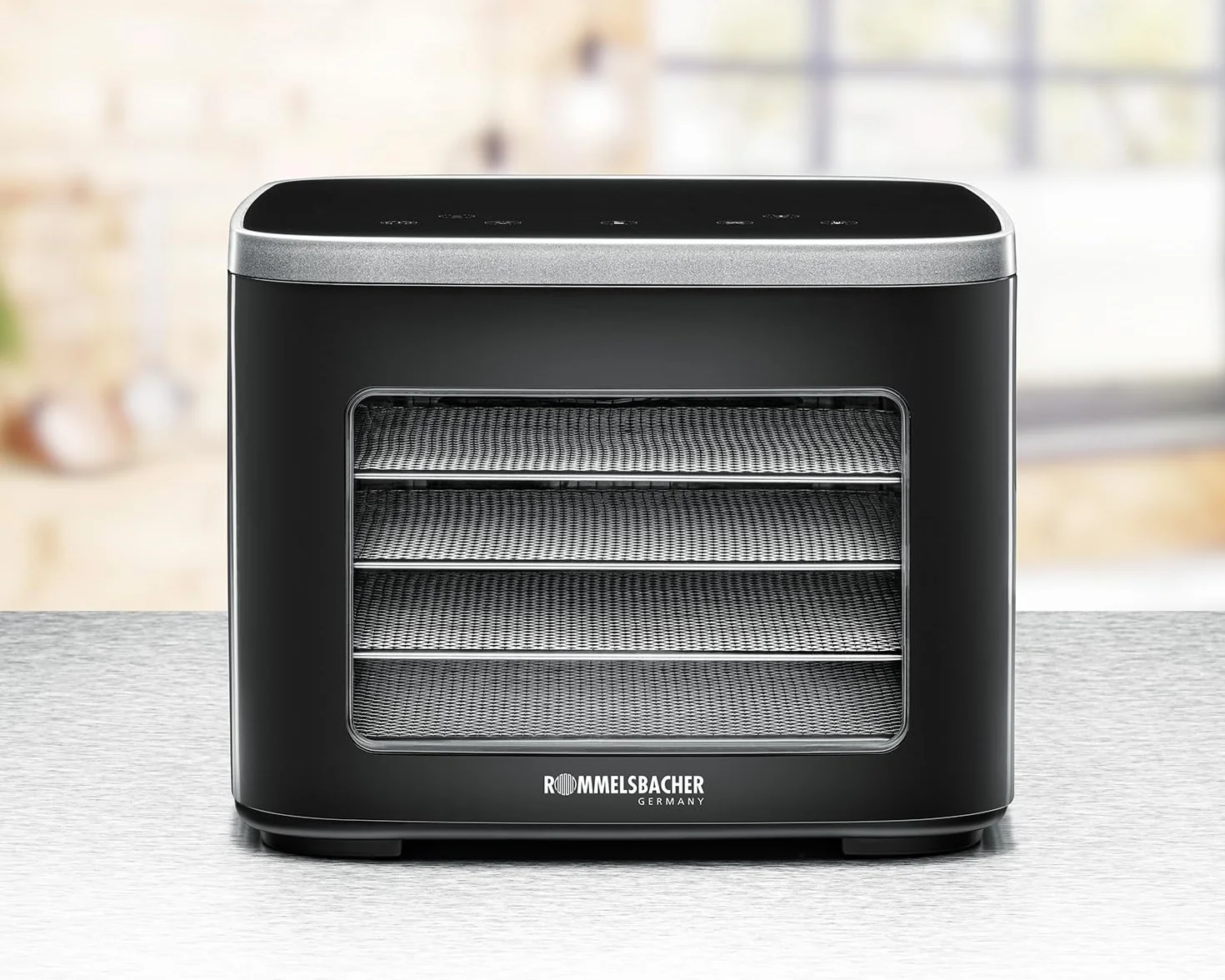 ROMMELSBACHER Essiccatore DA 450, superficie di essiccazione 0,2 m², con 5 vassoi in acciaio inox, 1 griglia di essiccazione, 1 base di essiccazione, 2 stampi per cereali, display LCD, timer 99 ore