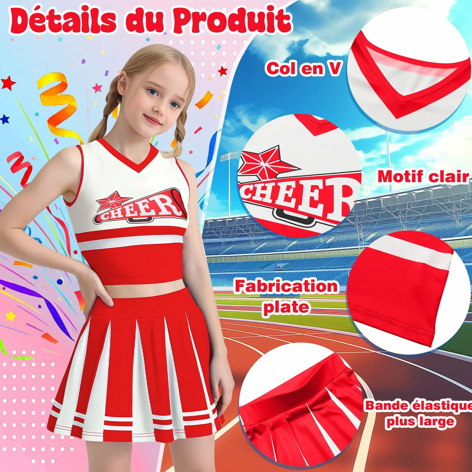 Luckyou Costume Cheerleader Bambina con Pompoms Calze Halloween