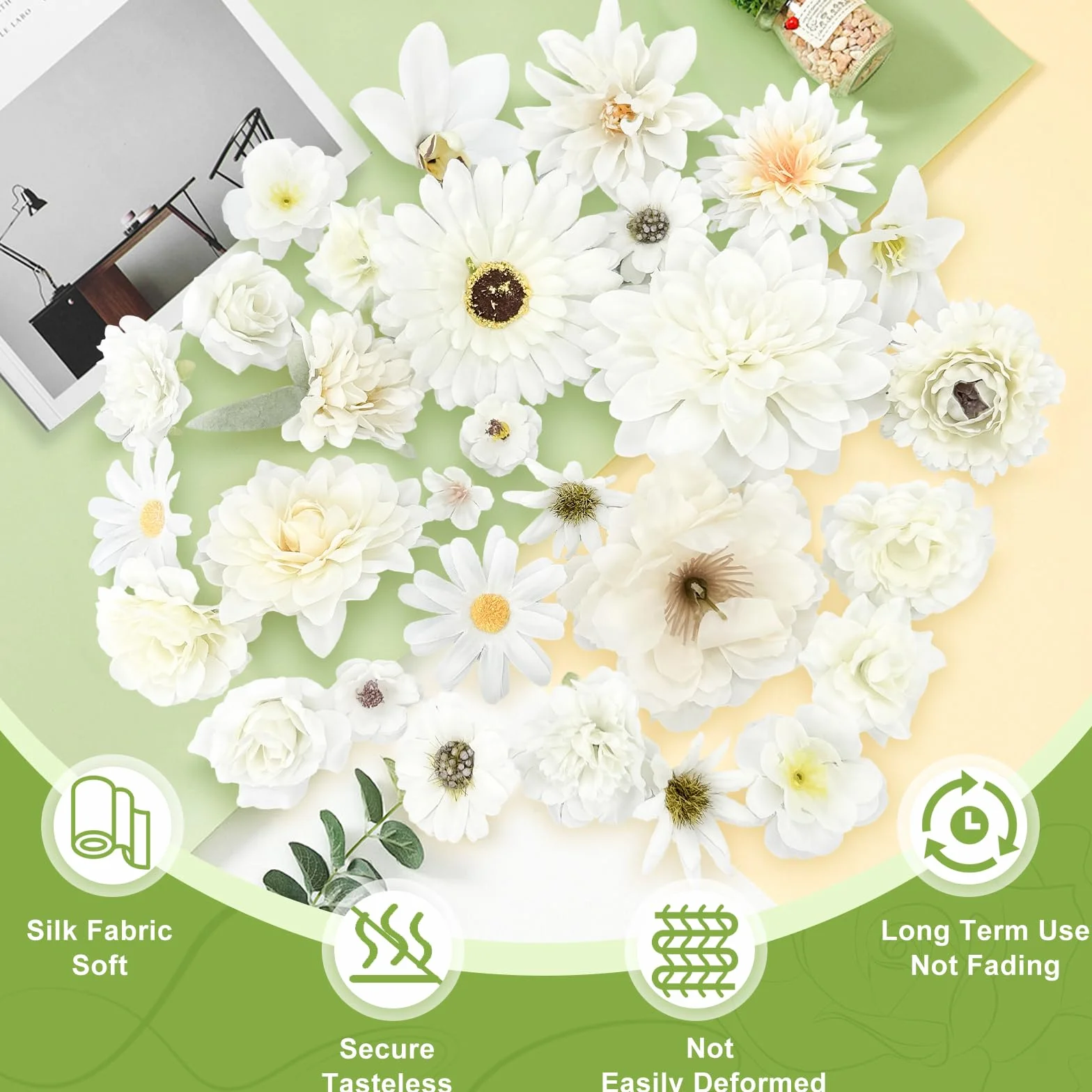 30 pezzi di fiori artificiali, teste di fiori artificiali, per fai da te, mini decorazione di fiori artificiali, margherite, peonie, teste di fiori di seta, per matrimoni, feste, decorazioni