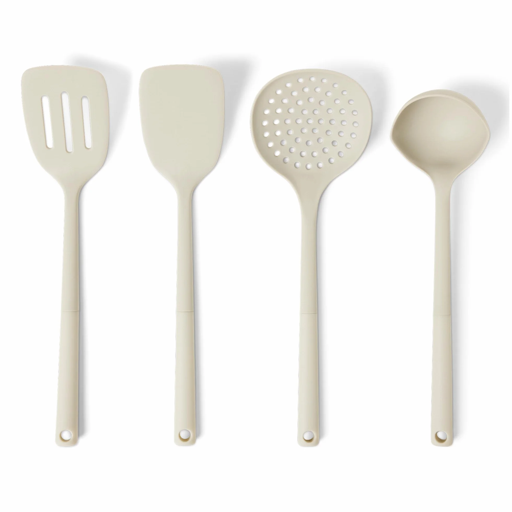 Amazon Basics Cucchiai e Mestoli da Cucina in Silicone, Set di 4 Pezzi, Grigio Lino