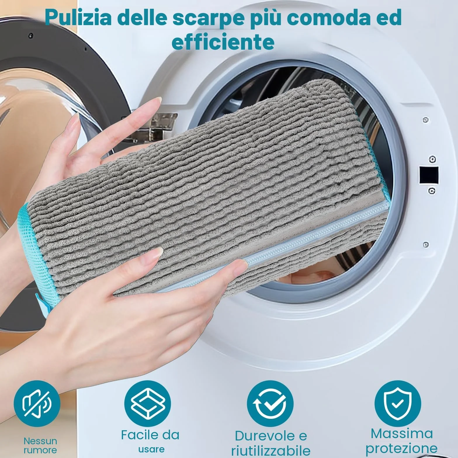2 Pezzi Sacchetto Scarpe Lavatrice, Riutilizzabili Sacchetti per Scarpe Lavanderia - Pulizia a 360° con Cerniera Nascosta