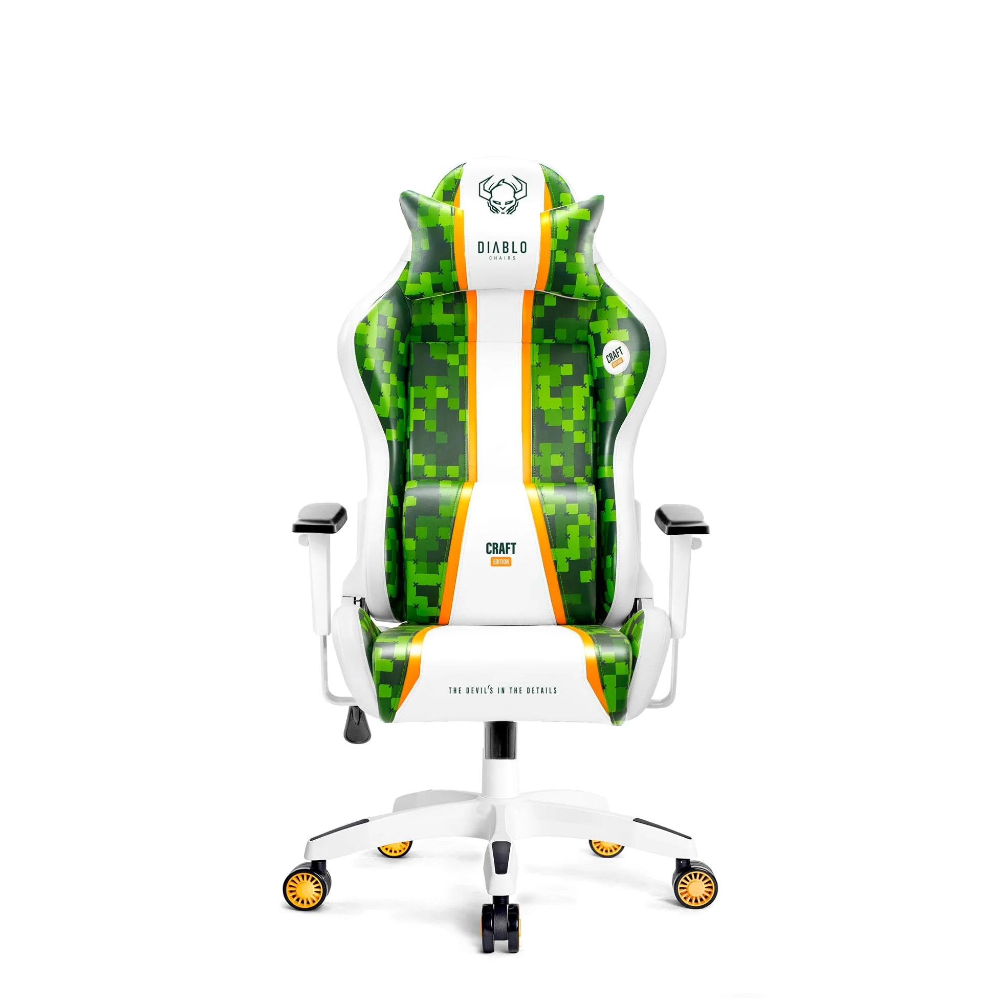 DIABLO Chairs X-One 2.0 Craft Edition Piccola Sedia da Gaming Girevole Sedia da Scrivania Ergonomica con Cuscino Lombare e Poggiatesta Schienale in Ecopelle Regolabile 64x33x120 cm Verde-Bianco