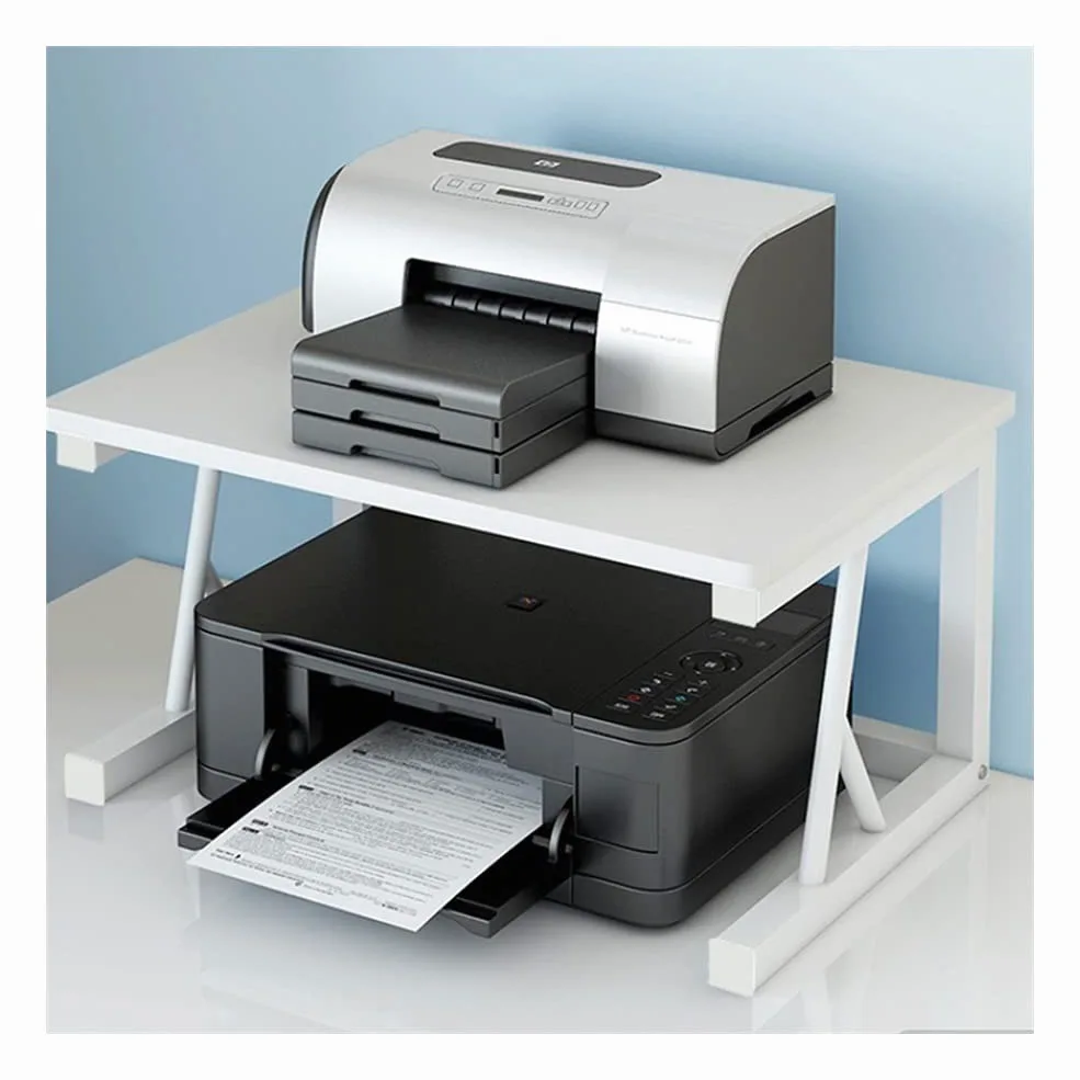 Supporto per stampante, supporto da scrivania bianco per stampante con 2 ripiani, piedini antiscivolo, supporto per stampante per ufficio domestico, organizer multifunzionale per stampanti e accesso