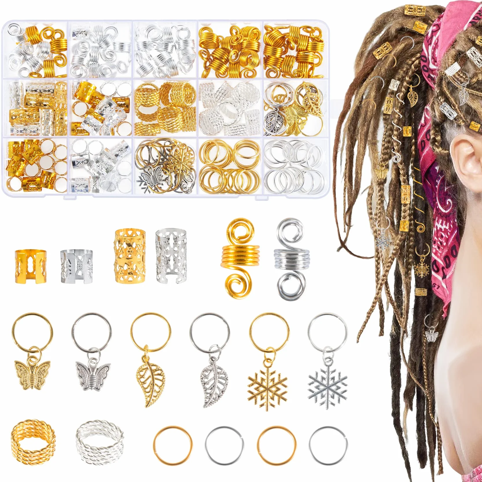 Dreadlocks gioielli vichinghi anelli per trecce oro argento regolabile metallo 180 pezzi