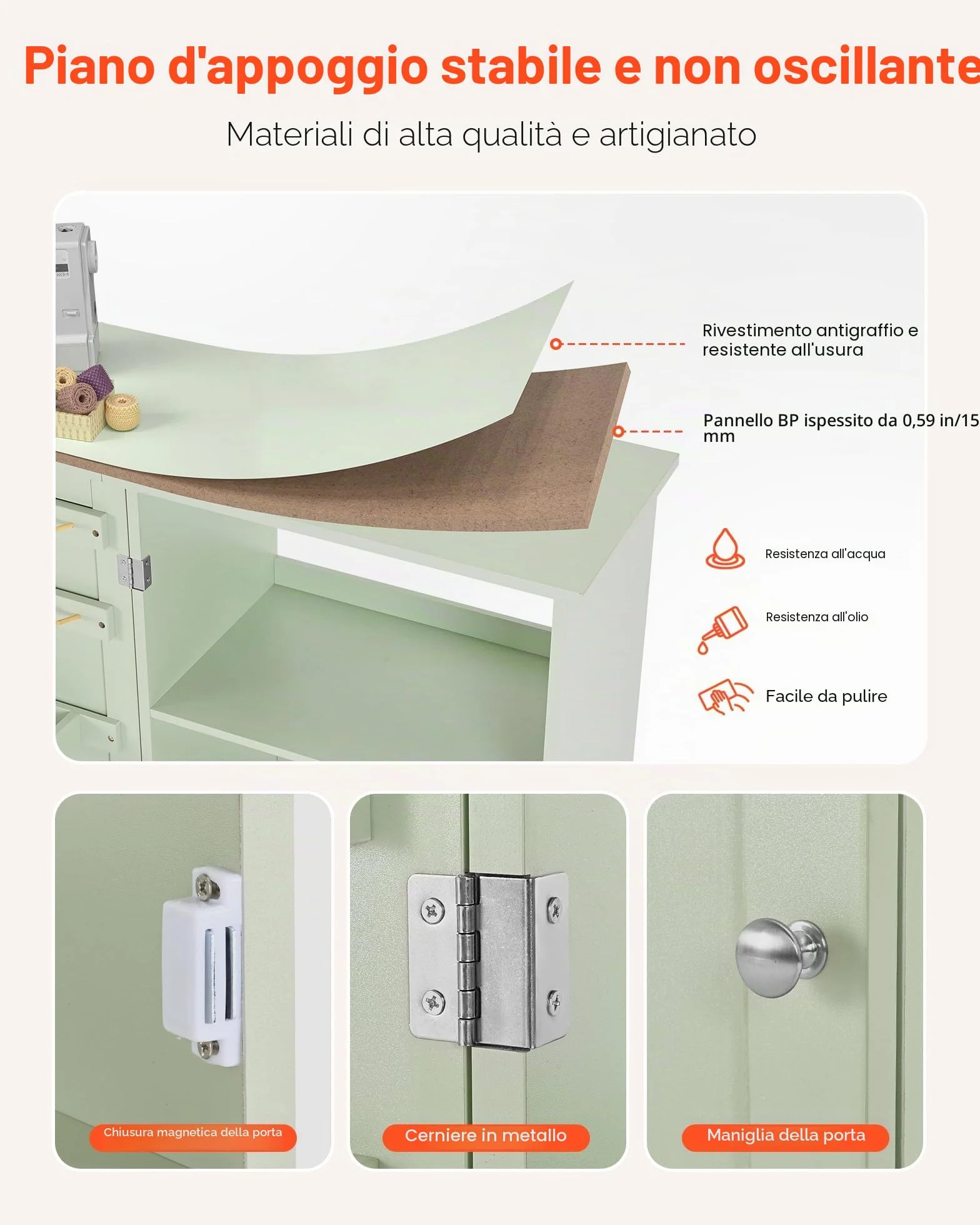 VEVOR Pieghevole Tavolo da Cucito per Macchina da Cucire 18,7 kg Verde Chiaro