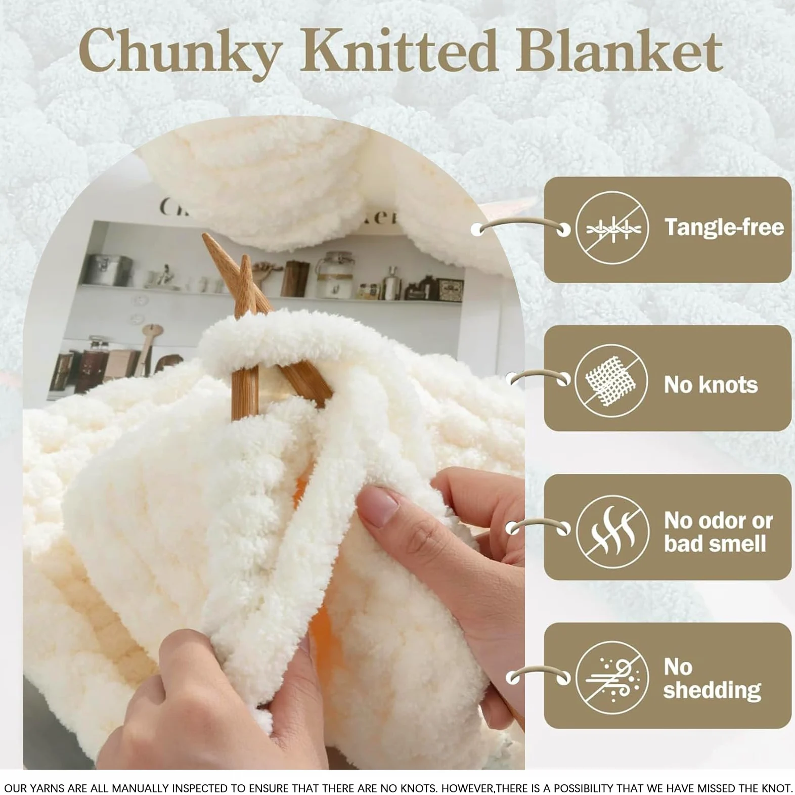 Gomitolo di lana spessa, 500 g (250 g x 2), circa 54 m, per uncinetto/maglia a mano, morbida lana XXL per uncinetto, coperte, sciarpe, cappelli, coperte, cuscini decorativi (01, bianco latte, 8 pezzi)