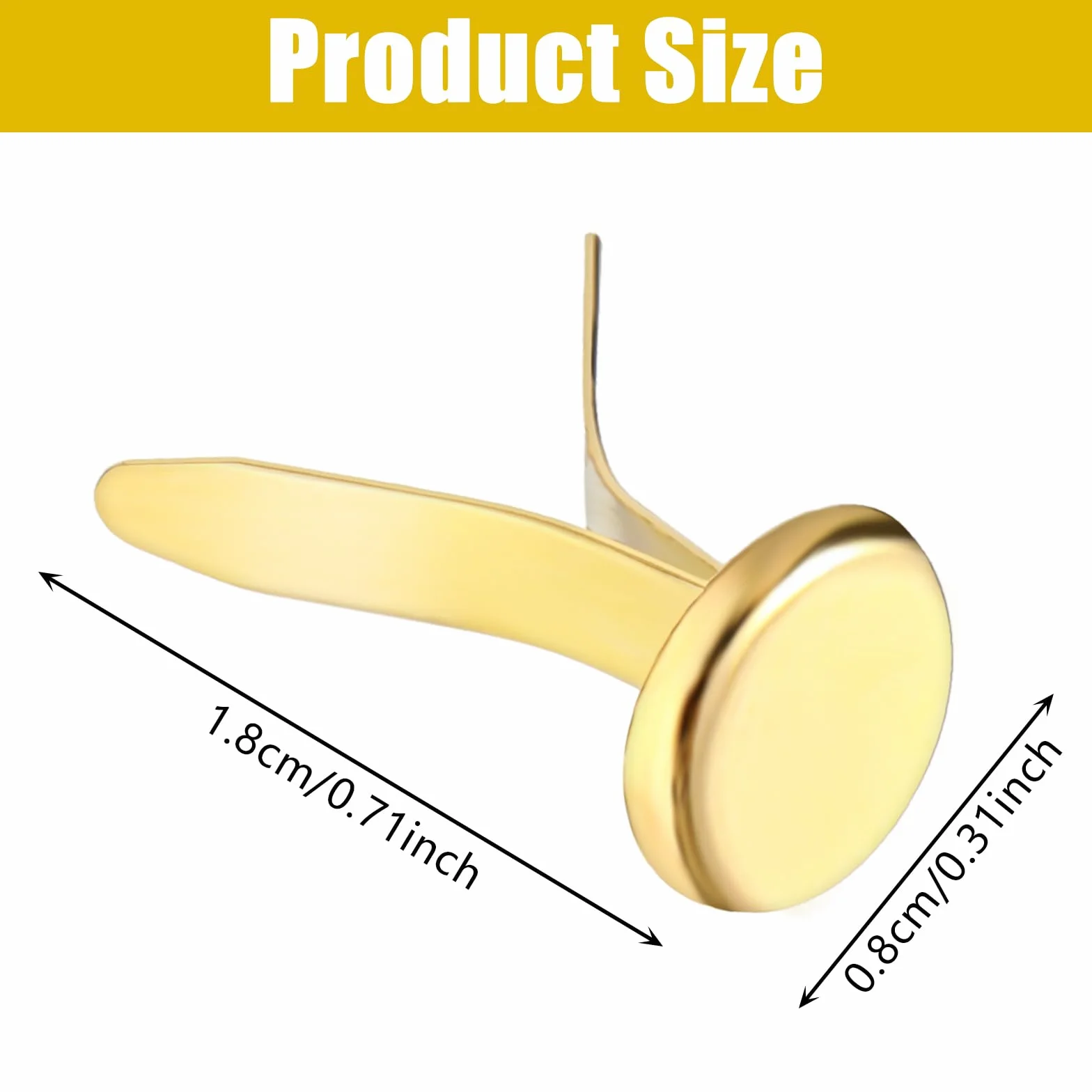 Ymapinc - 100 fermagli per carta, rotondi, in metallo, ottone, per lavori di carta, decorazioni, scrapbooking, fai da te, 8 x 18 mm (oro)