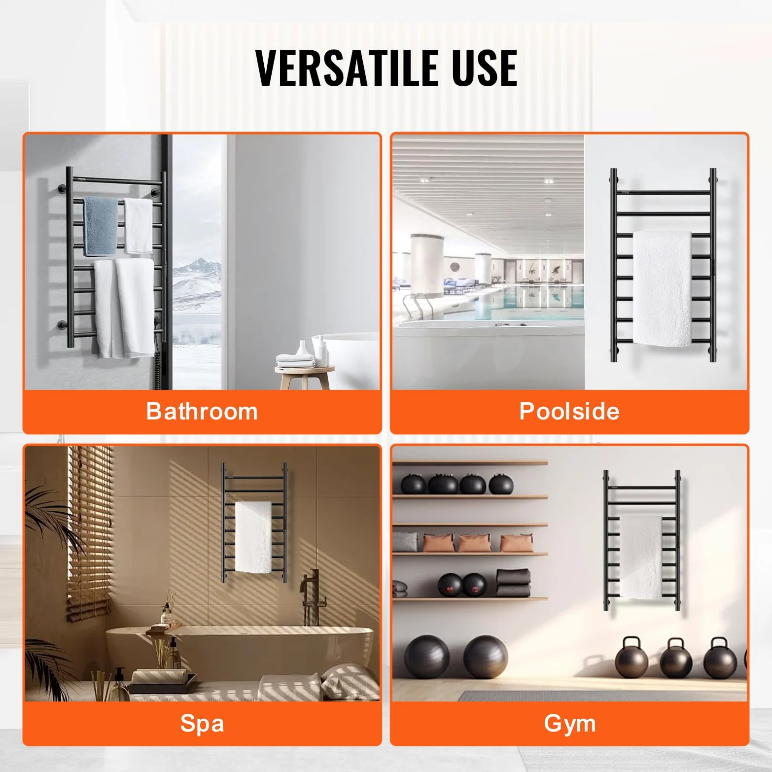 VEVOR Scaldasalviette Termoarredo, Portasciugamani Riscaldato con 8 Barre, Scaldasalviette Impermeabile con Timer e Display LED, 5 Livelli di Temperatura Regolabili, Montaggio a Parete, Nero