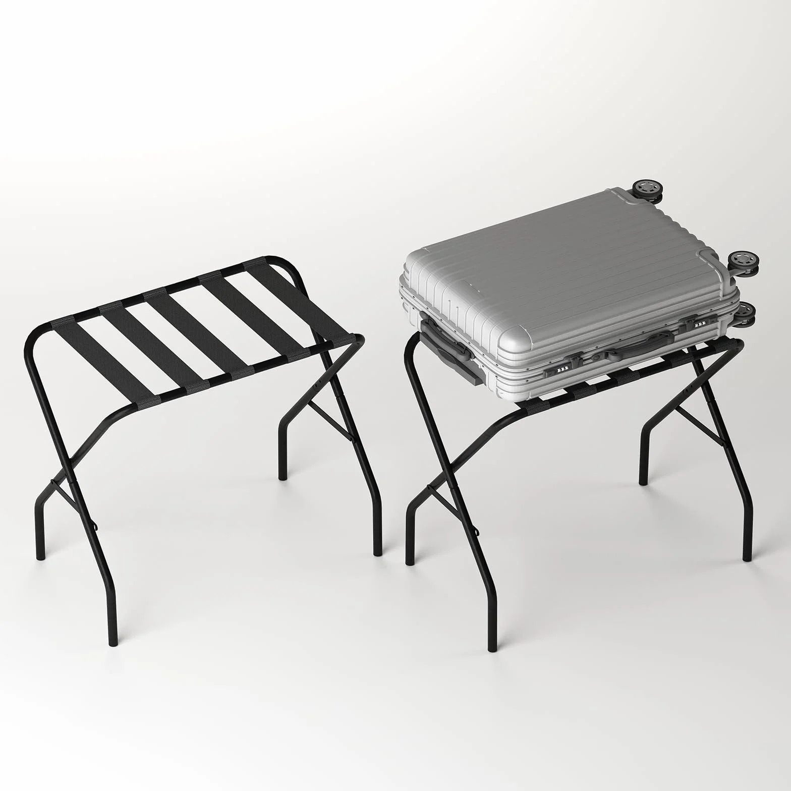Portavaligie Pieghevole in Ferro 2 Pezzi 64x38x56 cm Nero per Hotel e Viaggi