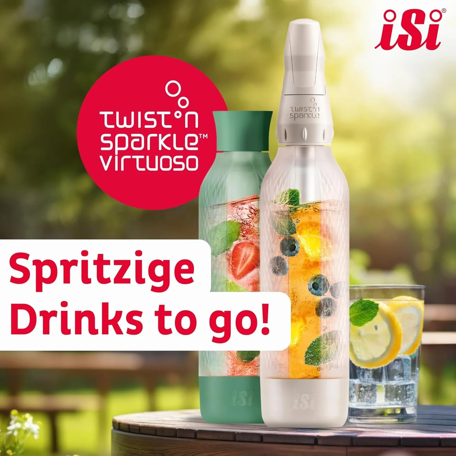 iSi Twist'n Sparkle Virtuoso Spruzzatore d'acqua 0,95 l – Soda Maker per acqua frizzante, succhi e cocktail – Sprudler & Soda Maker con custodia in silicone antiscivolo – Macchina alternativa per