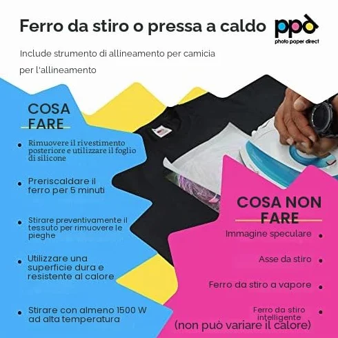 PPD A4 15 Fogli Di Carta Trasferibile Termoadesiva Professionale Inkjet - Tessuti Scuri - PPD-4-15