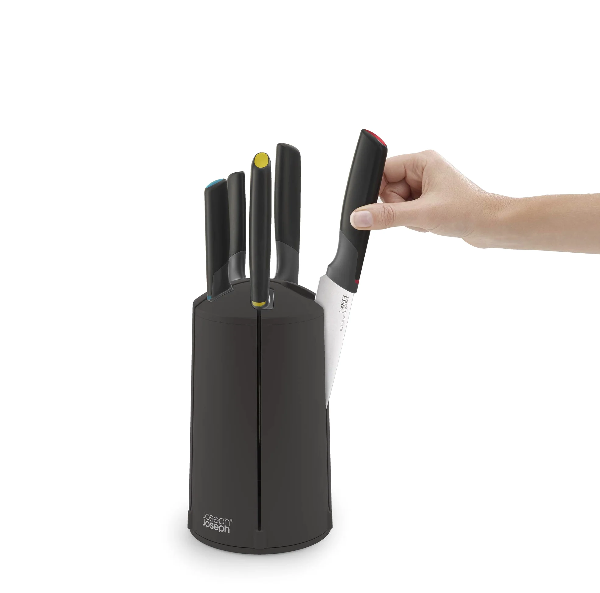 Joseph Joseph - Elevate Knives, set da 5 coltelli in acciaio inossidabile giapponese con ceppo rotante - Colore: nero