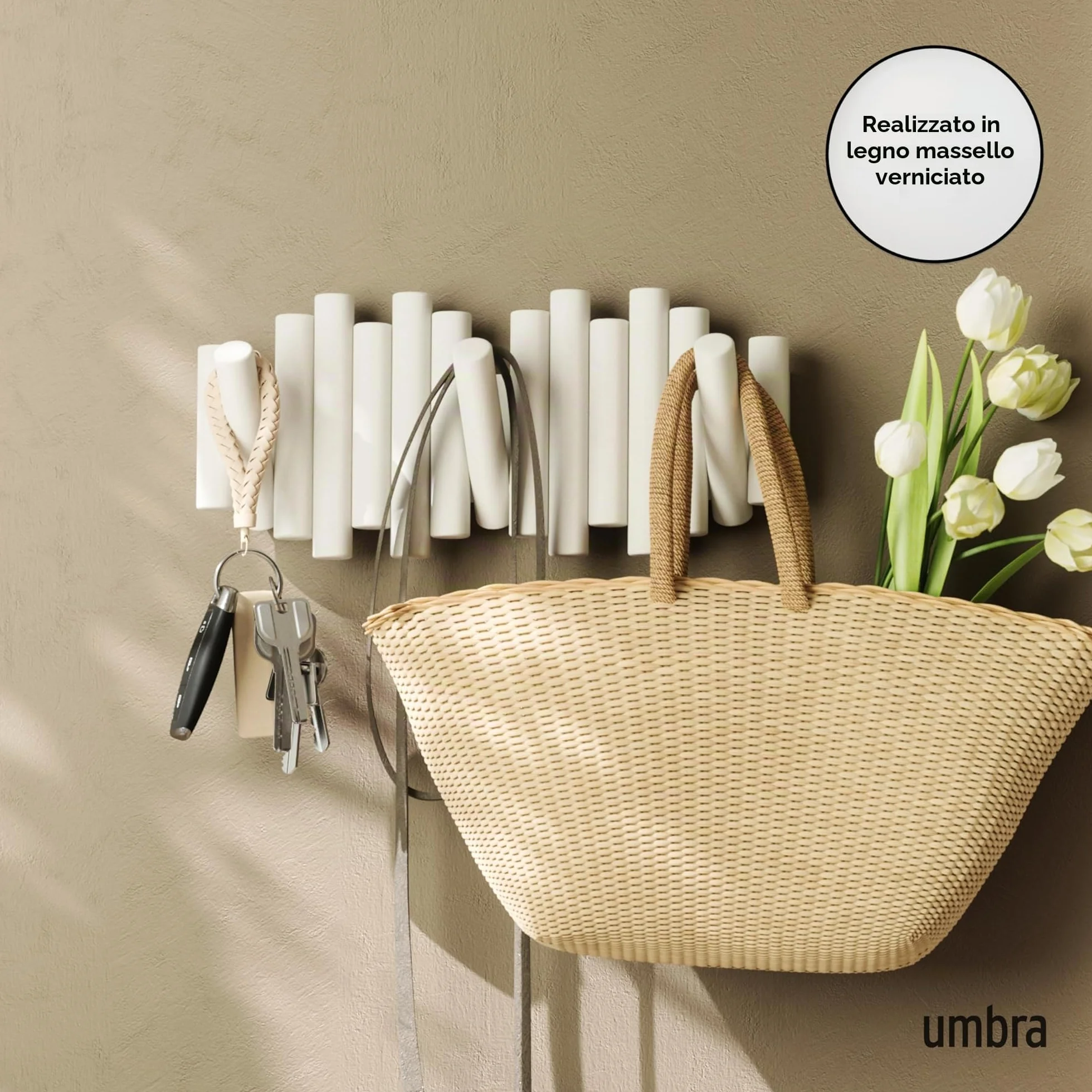 Umbra Picket 5 Appendiabiti da Parete Bianco Pino