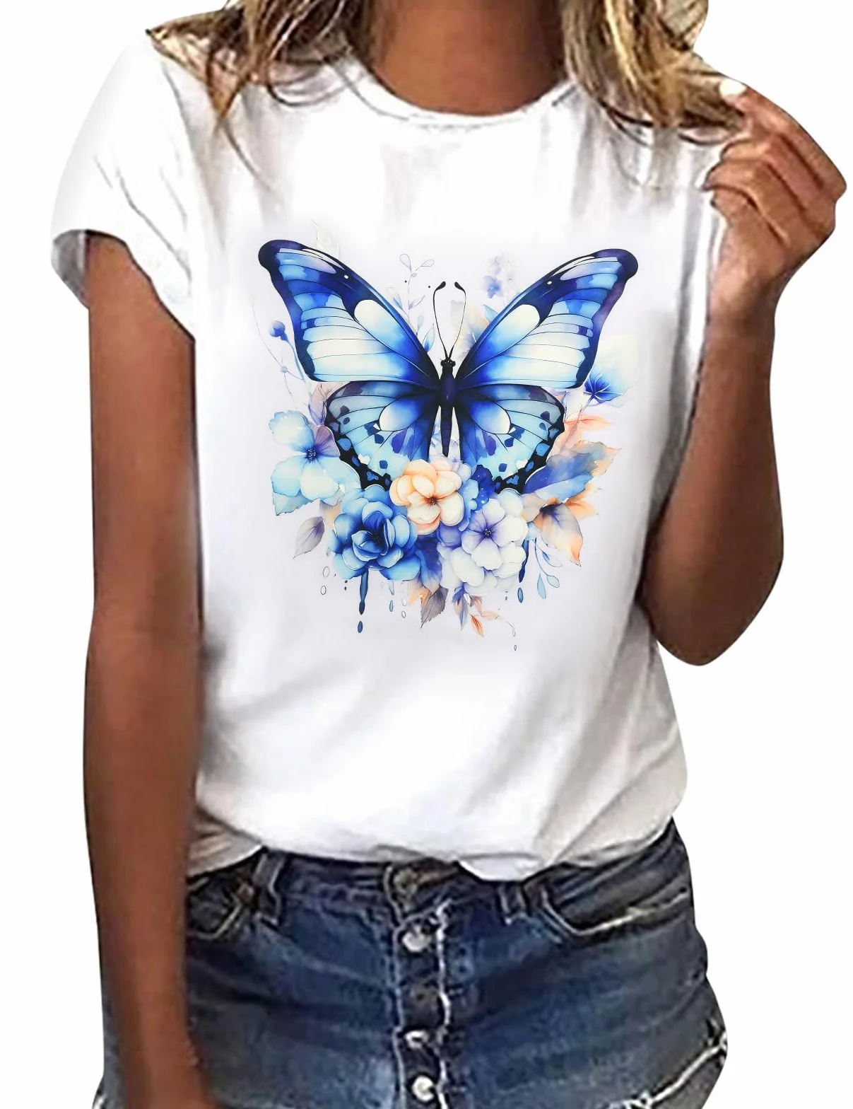 Heekpek T-Shirt Donna Manica Corta Bianca Cotone Casual Girocollo Stampa Estiva