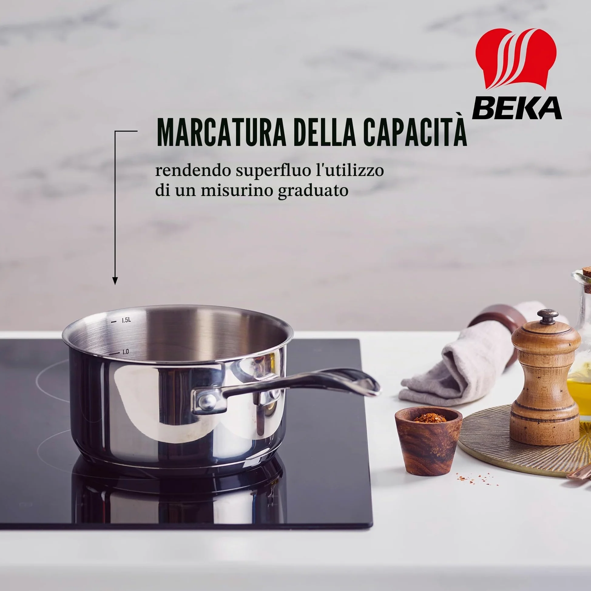 Beka 12066984 - Set casseruole in Acciaio Inox on Manico, 14/16/18/20 cm, 4 Pezzi
