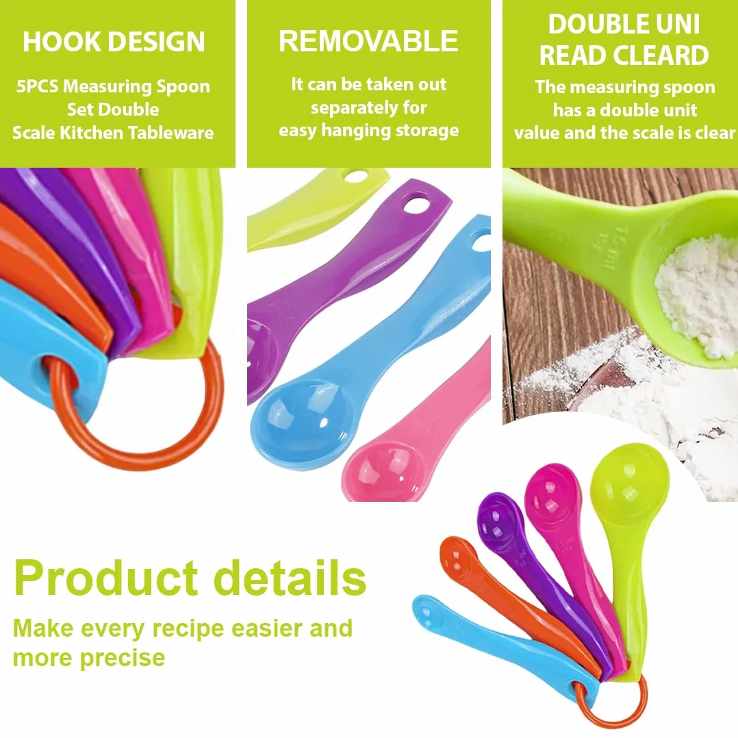 5 PCS Set Cucchiai Dosatori, Diverse Capacità,Accessori Cucina Misurini per Cucina e Pasticceria, Strumenti per Misurare Liquidi e Polveri (Colorati)