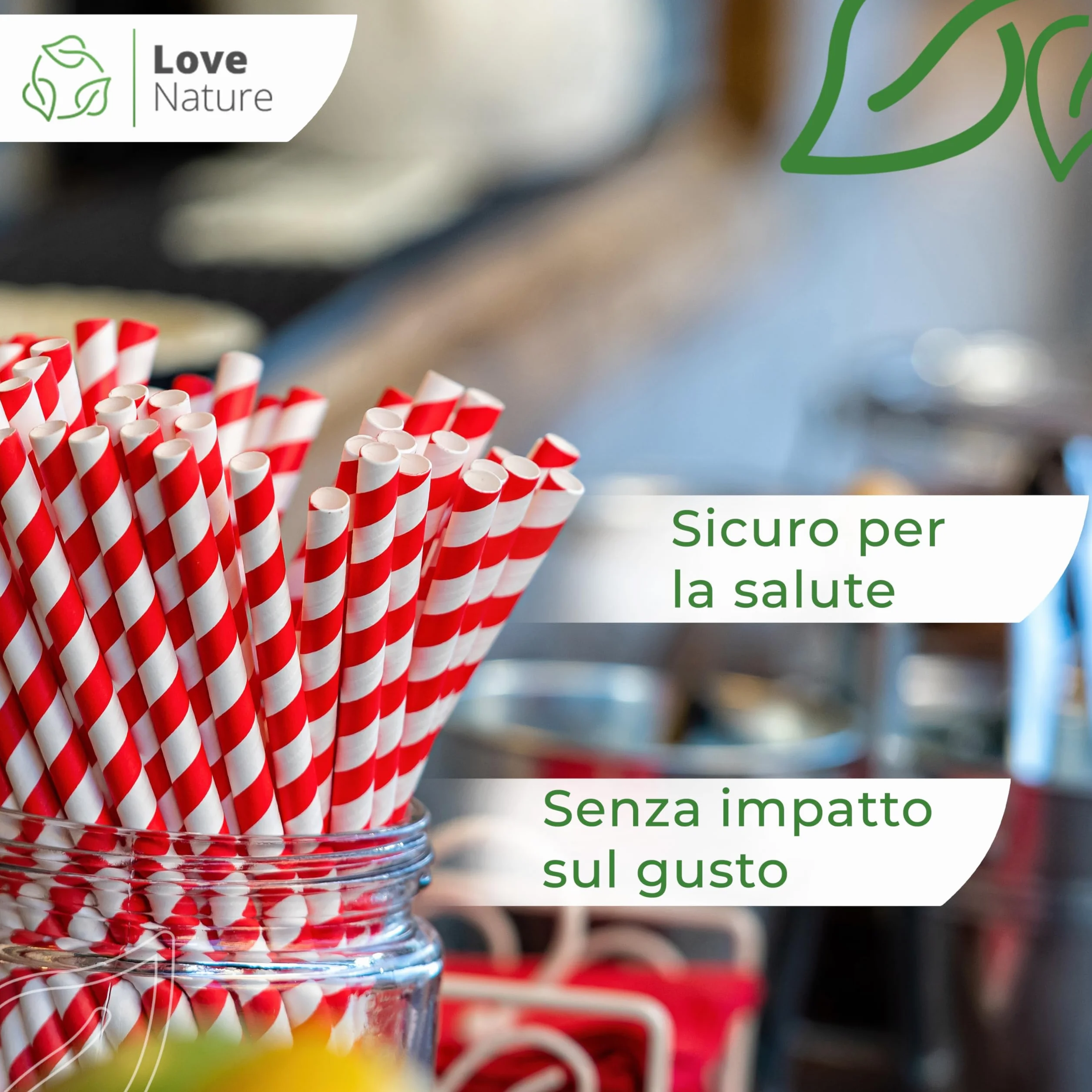 Love Nature Cannucce Cocktail 100 Pezzi - Cannucce Carta Bianco e Rosso - Cannuccia Ecologico