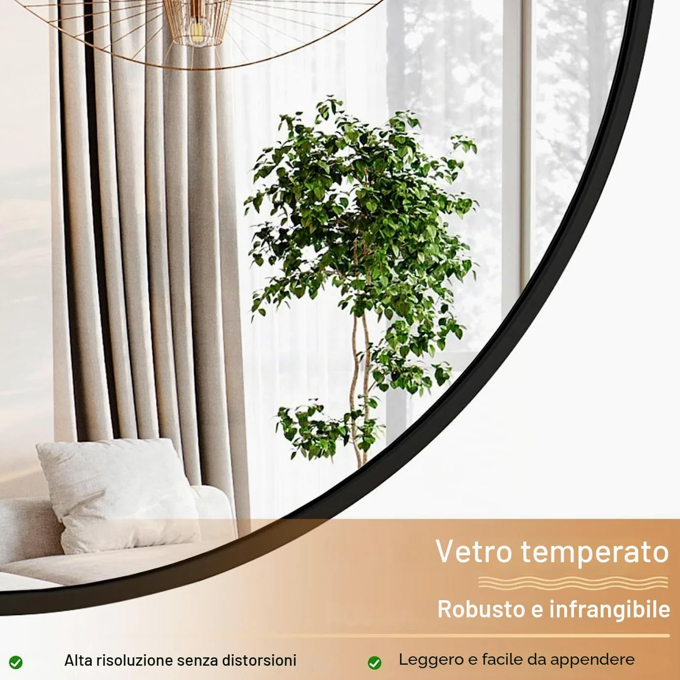 Koonmi Specchio rotondo grande 106 cm nero, specchio da parete rotondo con telaio in lega di alluminio per bagno, lavandino, soggiorno, camera da letto, decorazione da parete d'ingresso