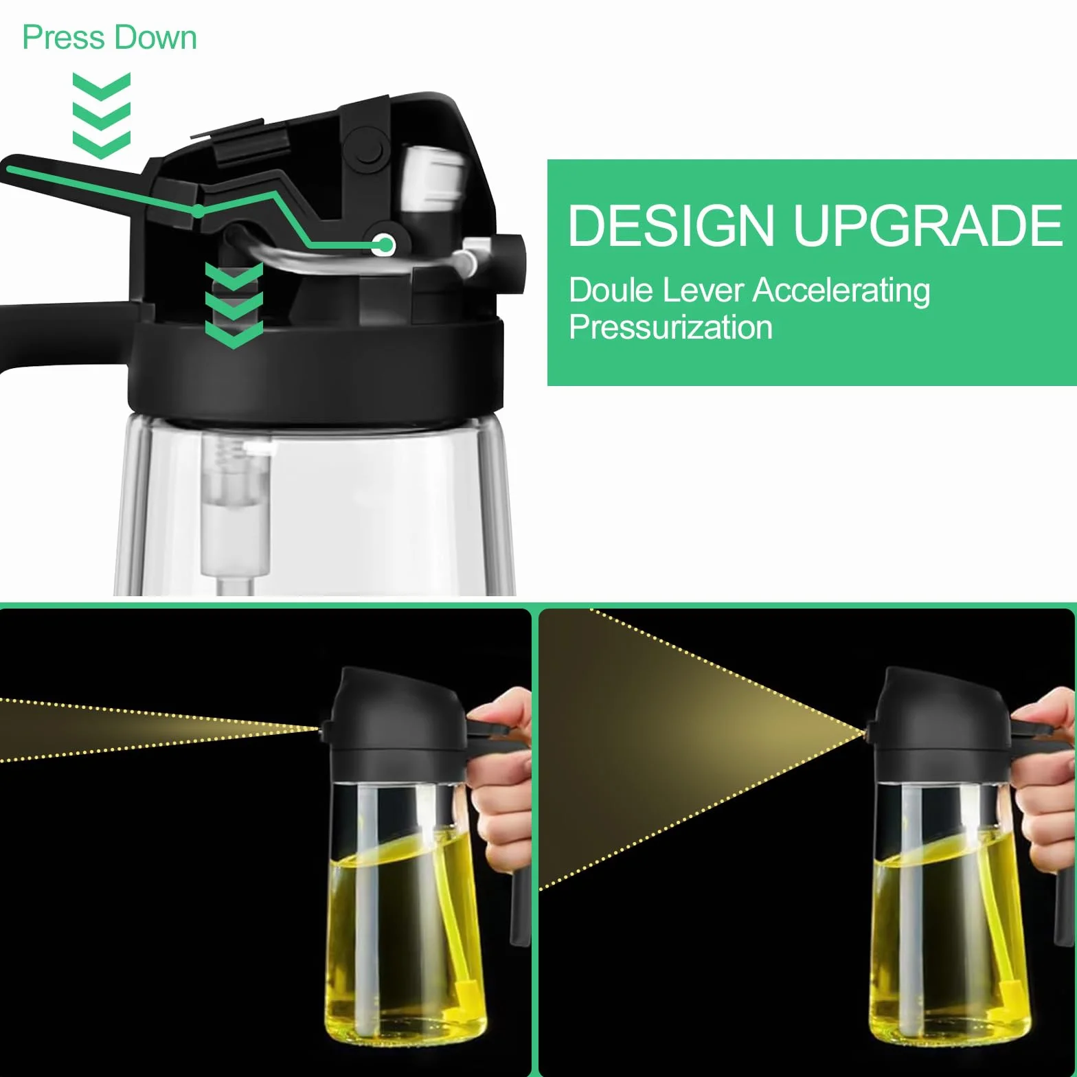 Spruzzino Olio Per Friggitrice Aria, 2 in 1 Spruzzatore Olio 470ml, Dosatore Olio Cucina, Nebulizzatore Olio Cucina