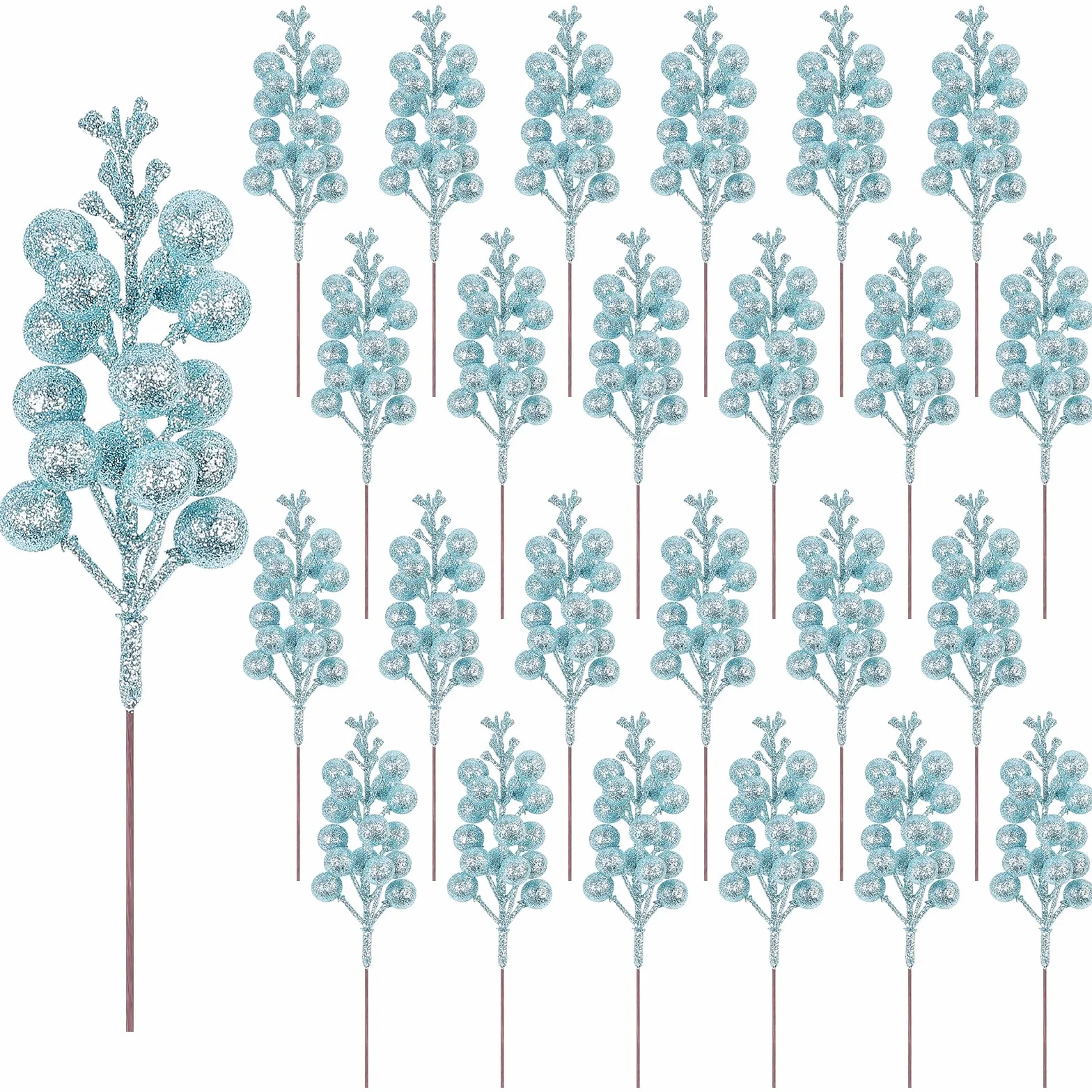 Fangoo 24 Pezzi Bacche Artificiali Azzurro Bordeaux Rami di Natale Steli