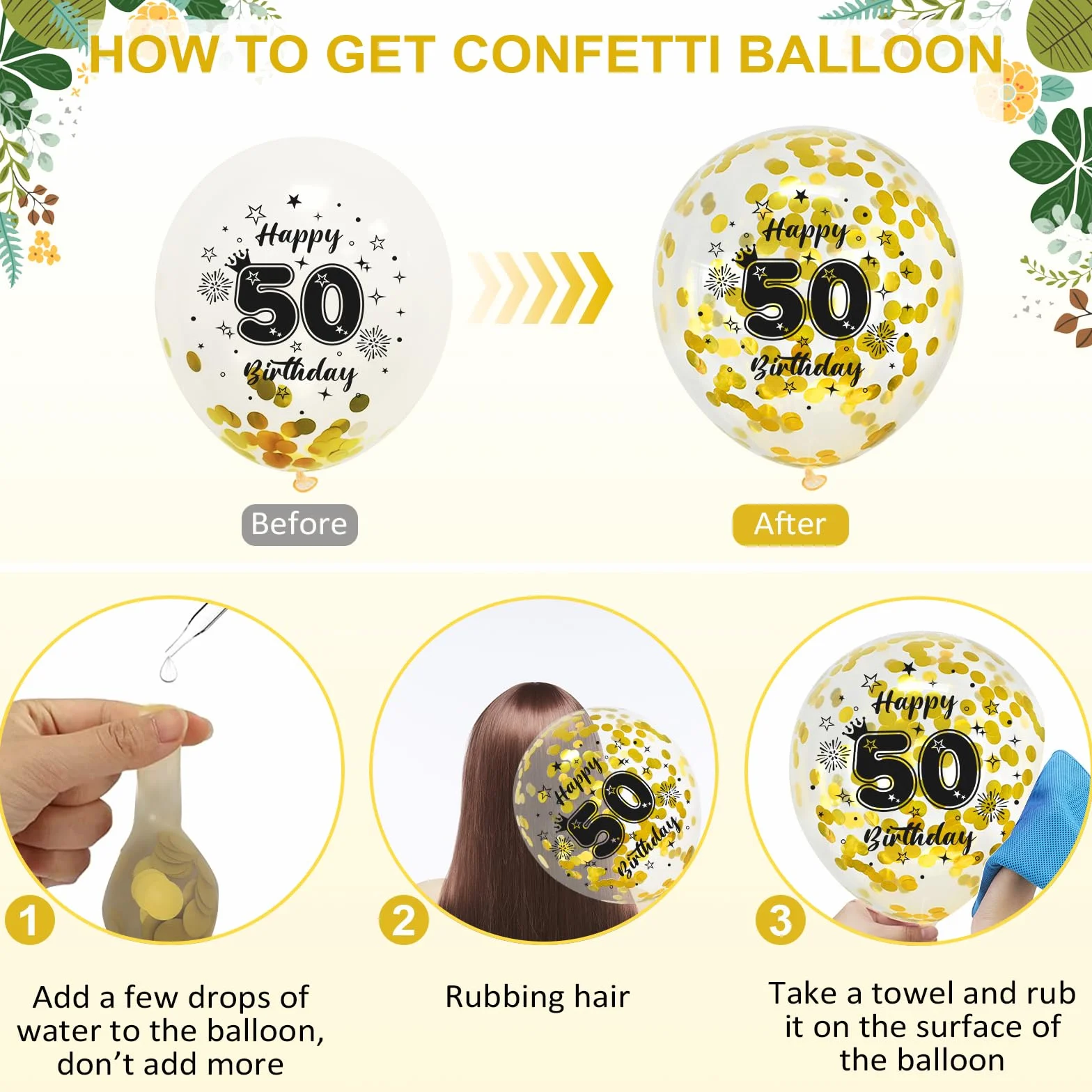 Unisun Palloncini 50° Compleanno, Decorazioni Compleanno 50 Anni per Uomo, Happy Bitrhday Decorazione Oro Nero Palloncini per 50 Anniversario Compleanno Feste Forniture