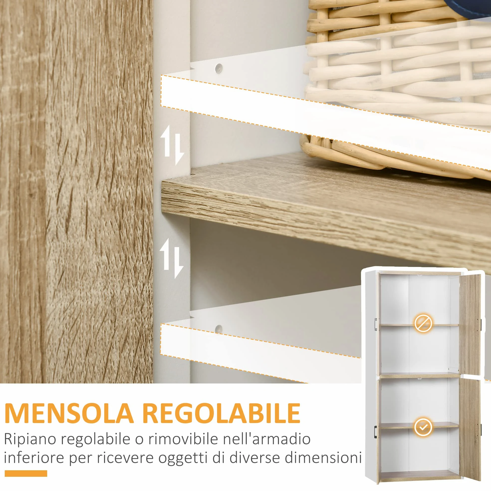 HOMCOM Credenza Cucina con 4 Ripiani Regolabili, Mobile Cucina Dispensa in Legno MDF, 4 Porte e Dispositivo Antiribaltamento, 80x40x182cm, Color Legno e Bianco