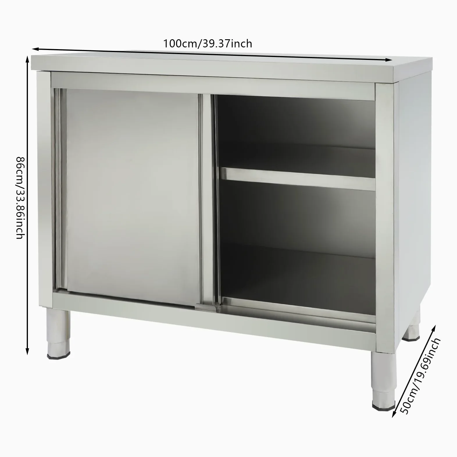 Armadio da lavoro con ante scorrevoli, piano da lavoro in acciaio inox, armadio con piano da lavoro per cucina, armadio autoportante in acciaio inox, tavolo in acciaio inox per cucina