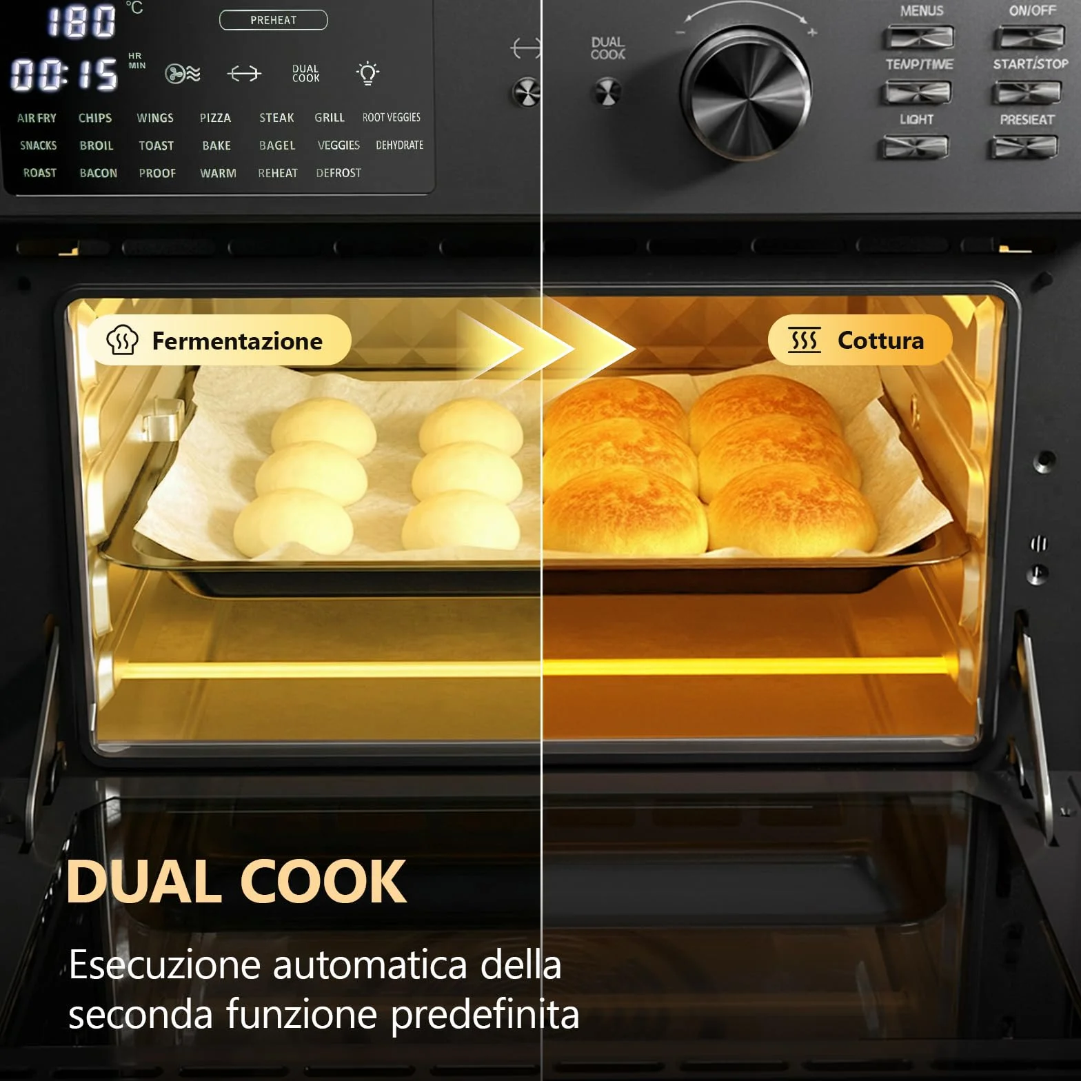 Friggitrice ad aria calda XXL 1800W, forno elettrico 21 in 1 con timer, Dual Cook