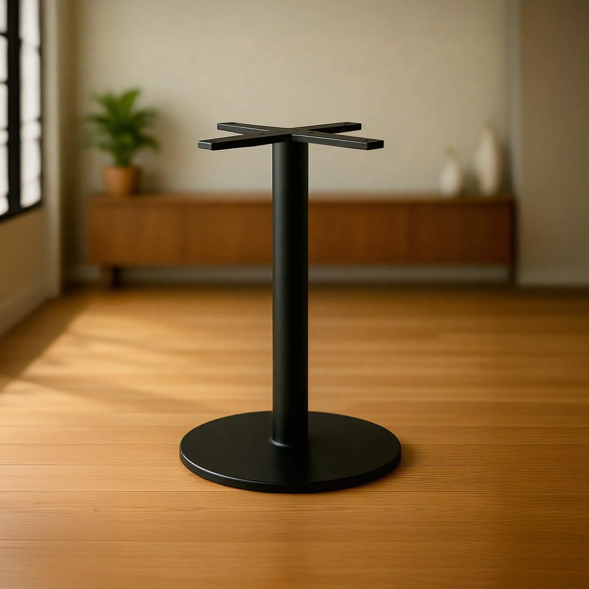 CLP Base del tavolo in metallo nero, gambe del tavolo Marudi in acciaio verniciato a polvere, robusta base del tavolo per interni ed esterni, Colore:nero, Forma:rotondo