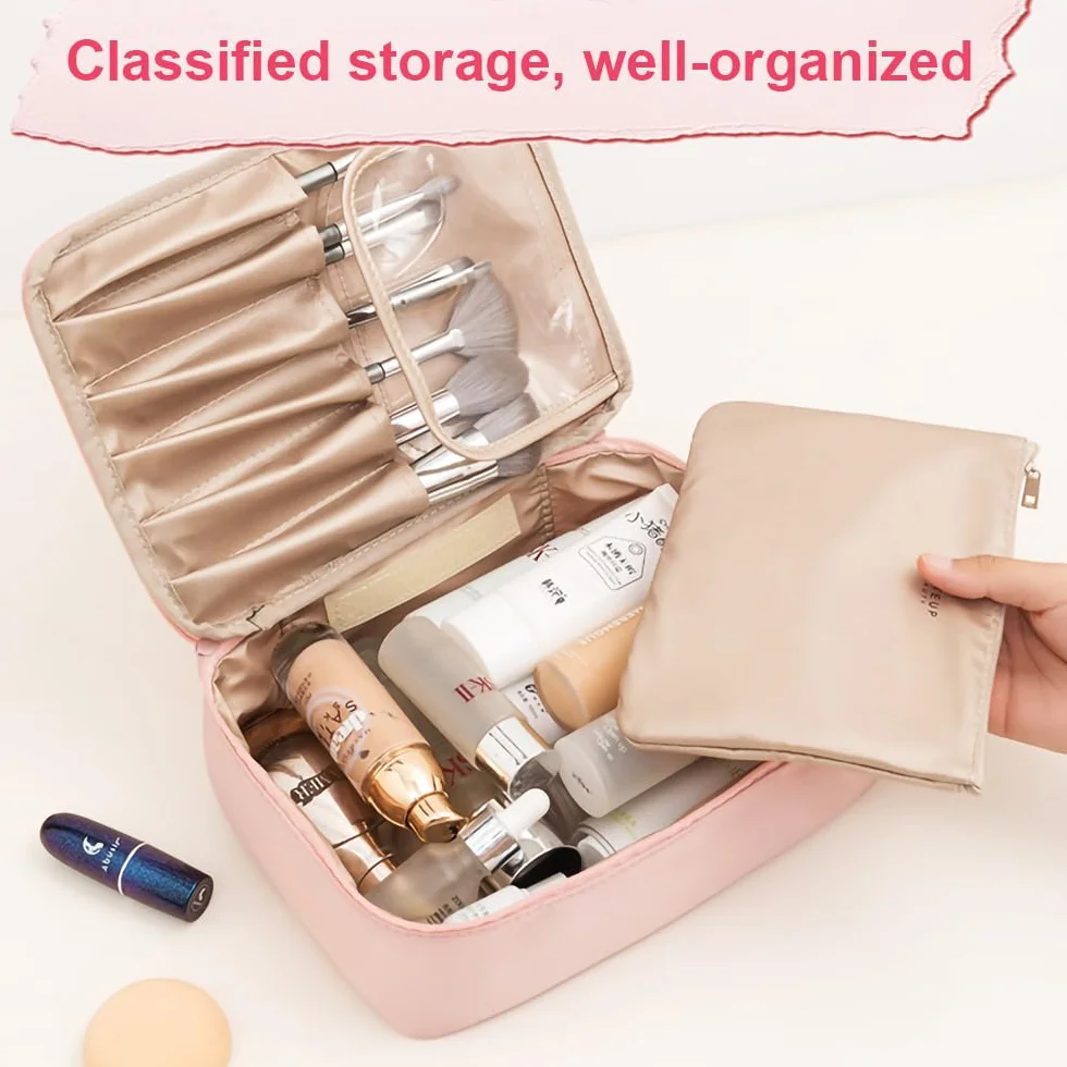 FIVAVA Trousse da Viaggio Impermeabile, Borsa per Trucchi Grande e Piccola, Rosa