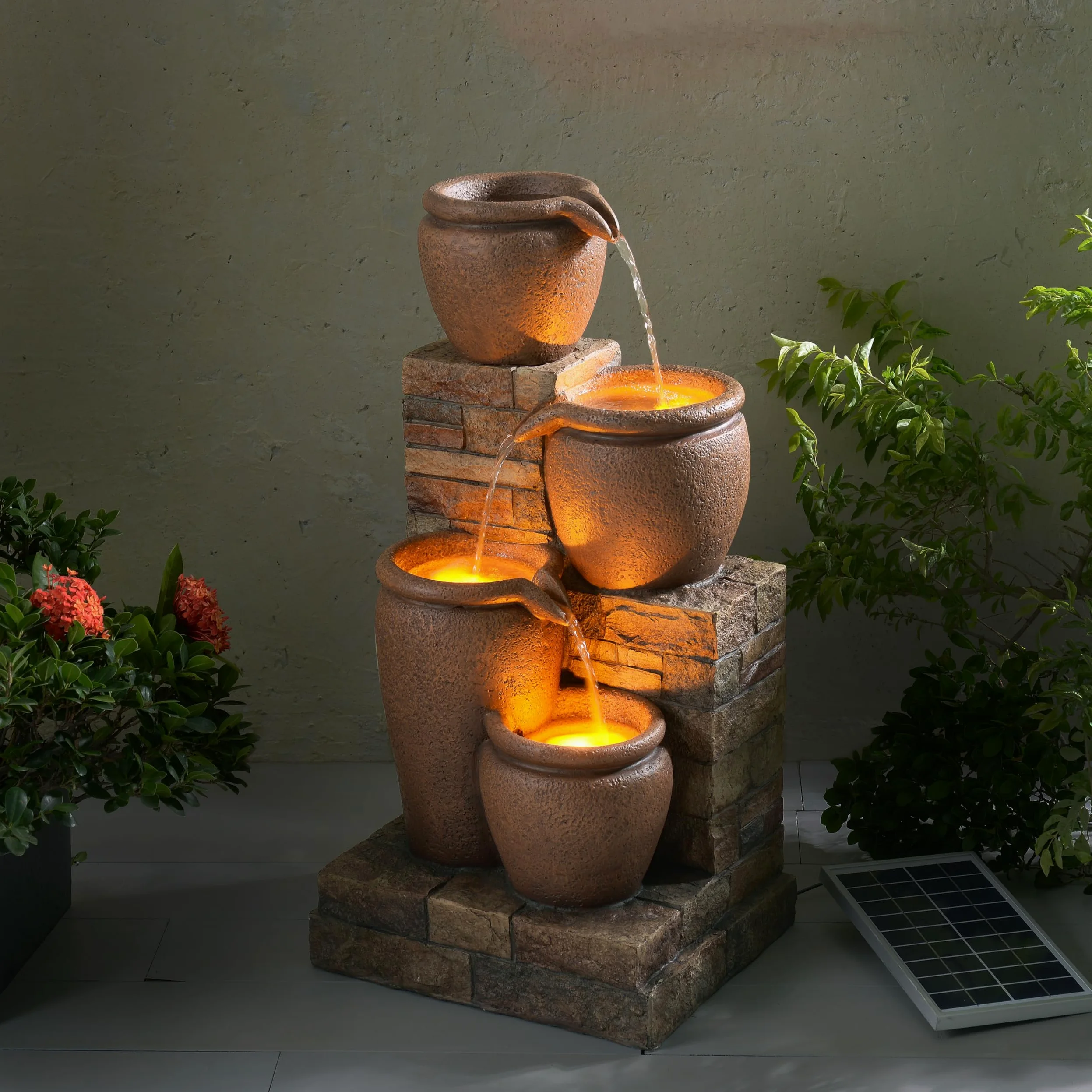 Teamson Home Fontana a cascata a 4 ripiani a energia solare, 78 cm, per ambienti esterni, terracotta