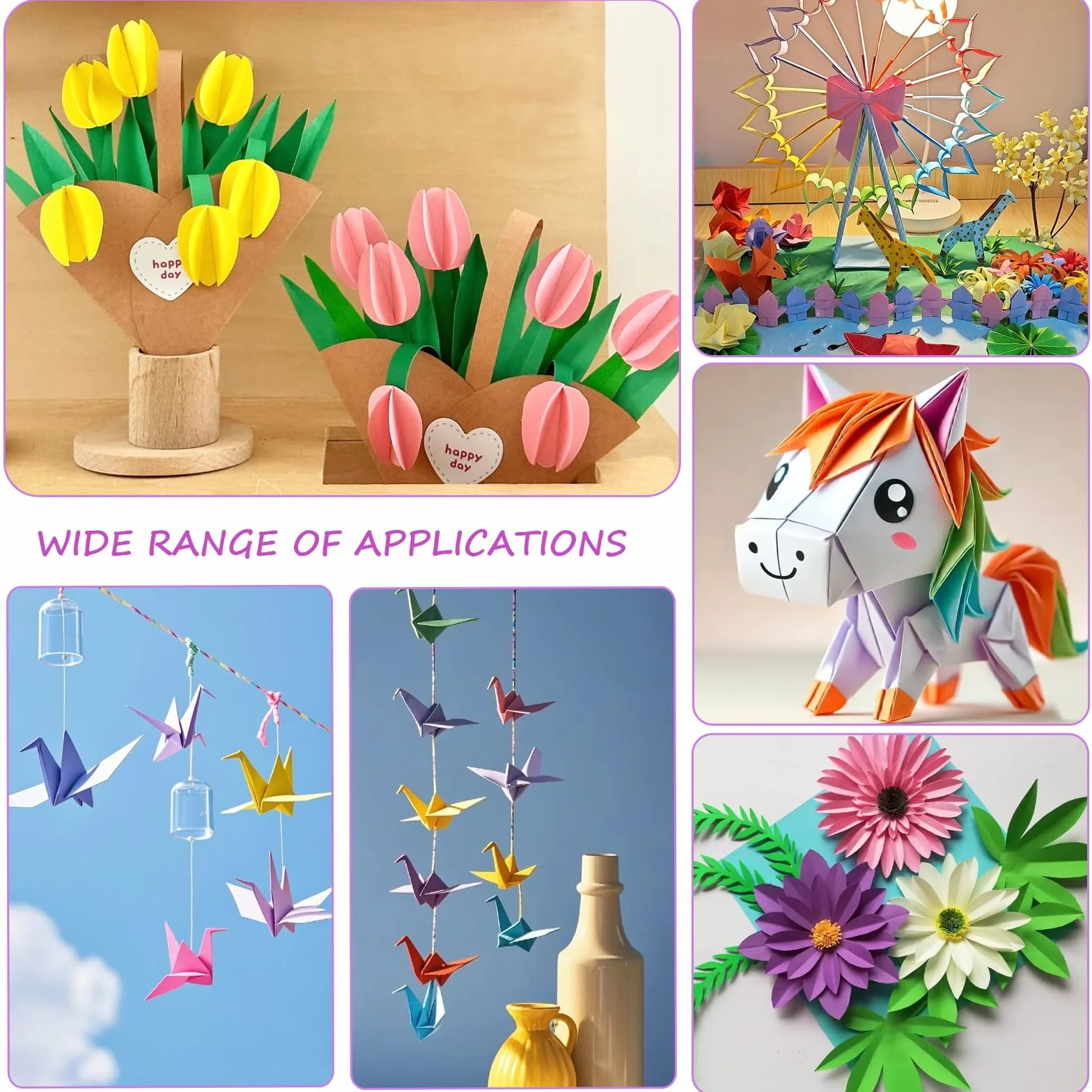 Carta Origami 300 Fogli 20x20 cm 15x15 cm 10x10 cm 70gsm Double Face per Bricolage Artigianato
