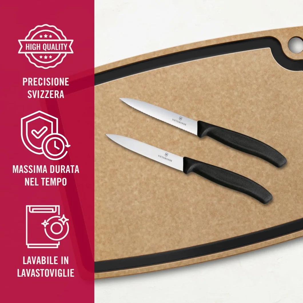 Victorinox Swiss Classic set 2 coltelli: coltello da pomodoro e spelucchino per verdure, acciaio inox, Swiss Made, Nero