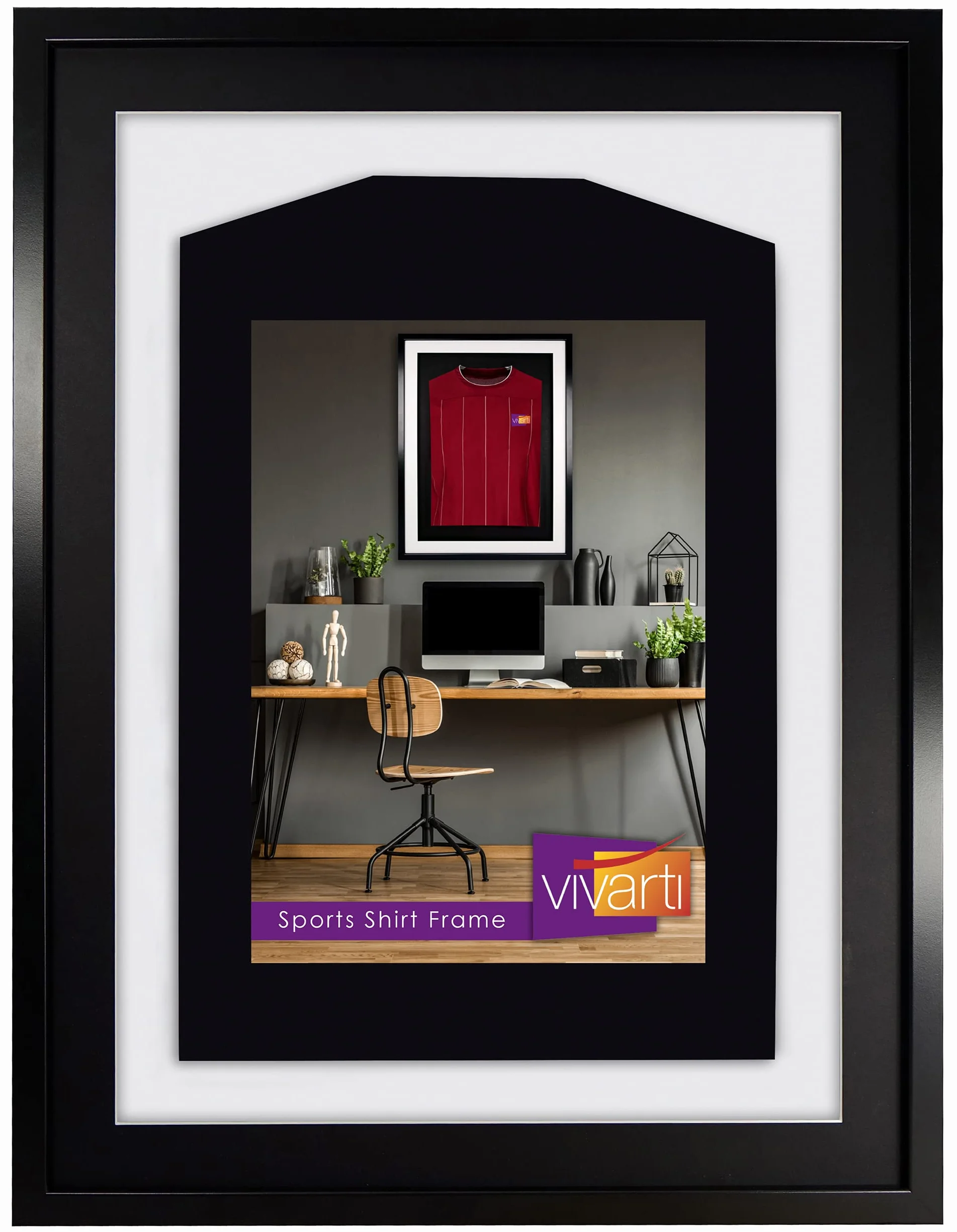 Vivarti fai da solo montato camicia sportiva Display Telaio 60 x 80cm - Telaio nero, Montaggio nero, Bianco Scheda di Supporto